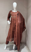 Brown chanderi silk kurta set with dupatta