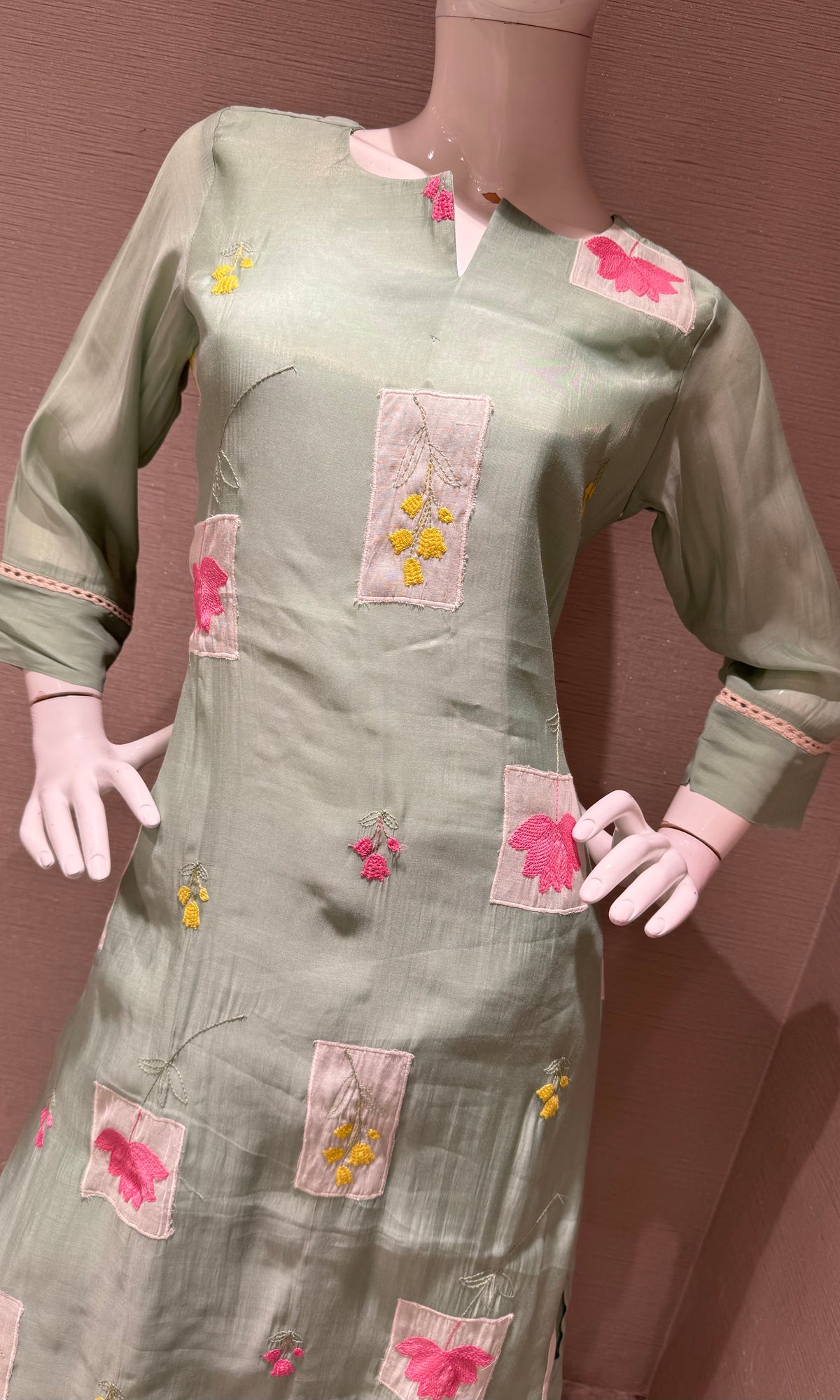 Green Floral Patchwork Kurta Set with Dupatta
