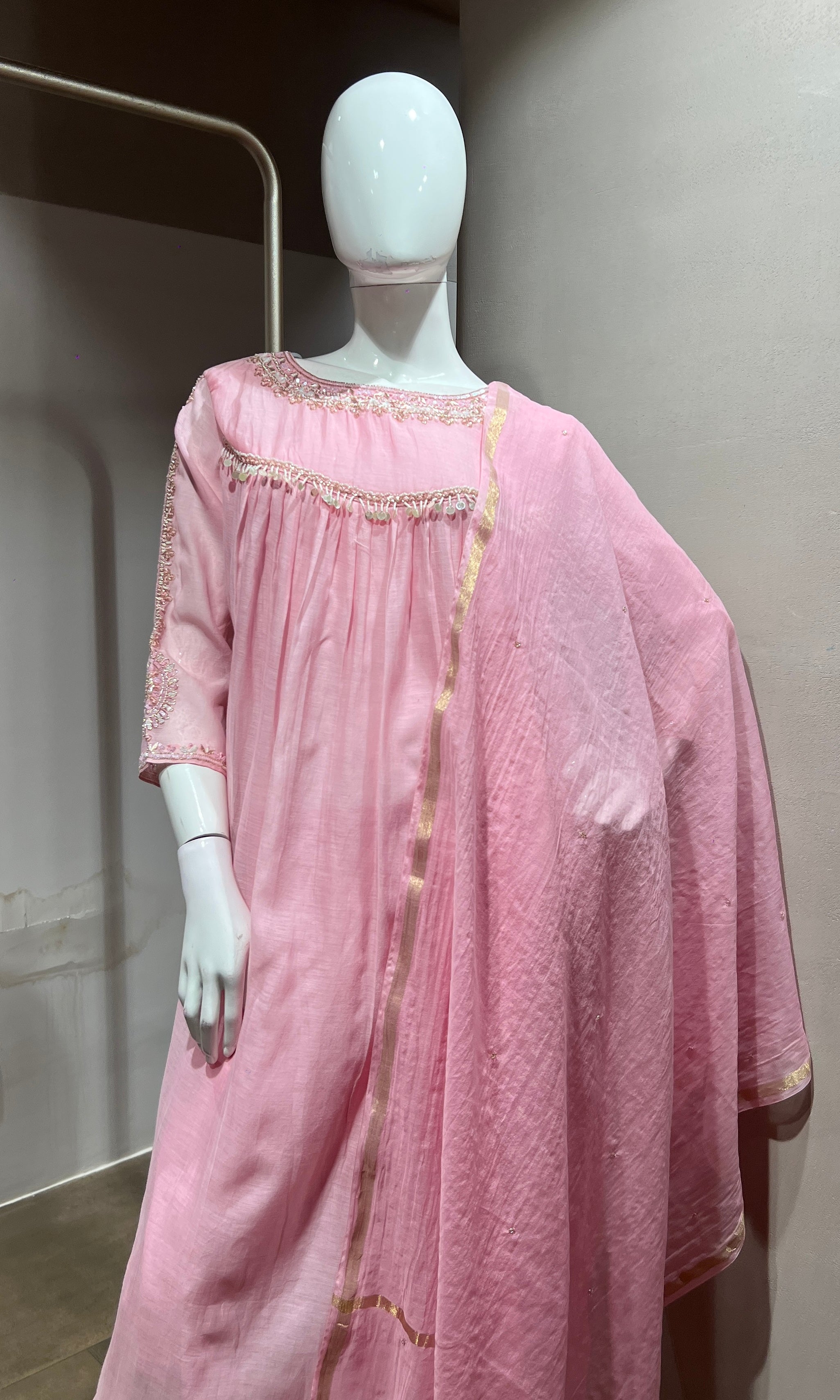 Pink Embroidered Kurta Set with Dupatta