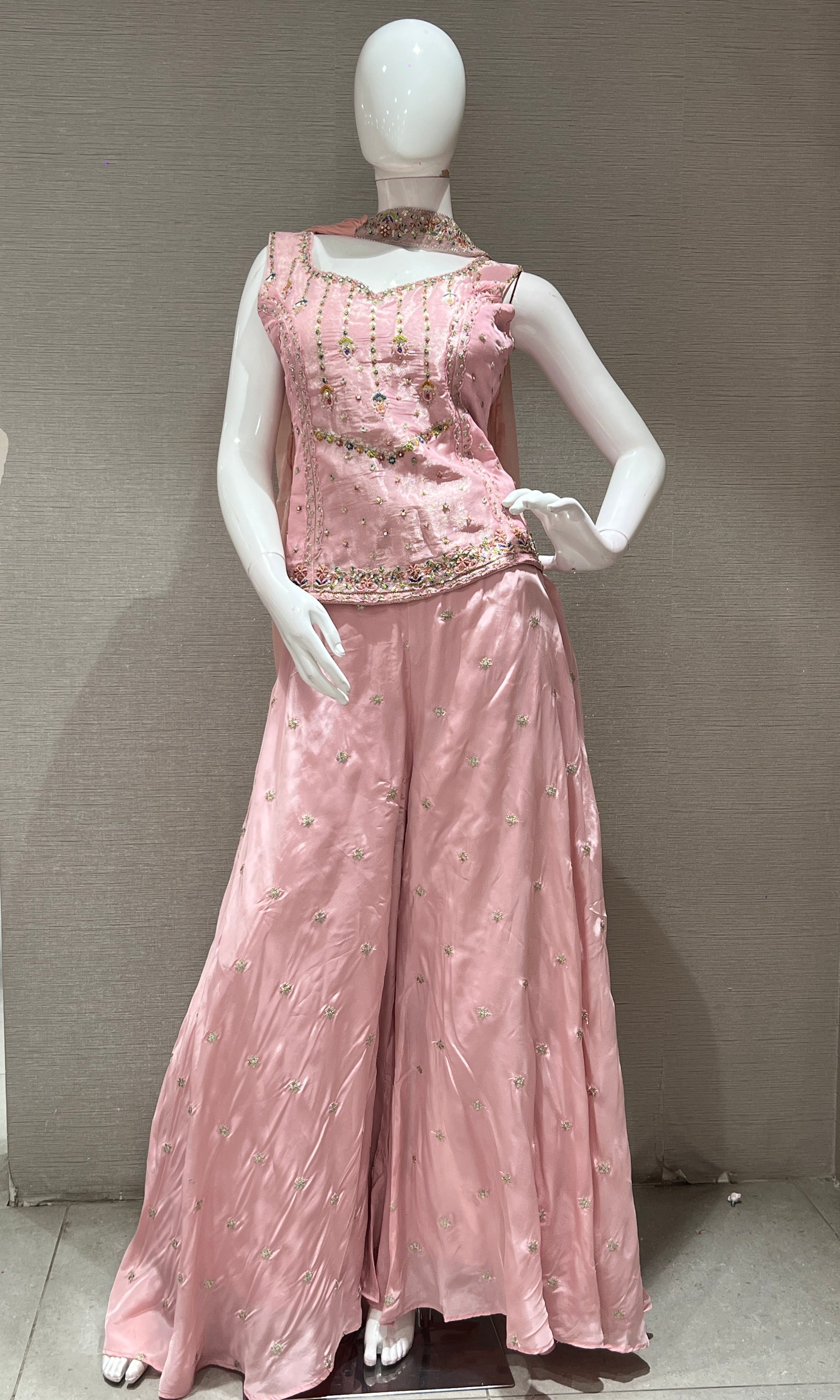 Pink EMBROIDERED SHARARA SET