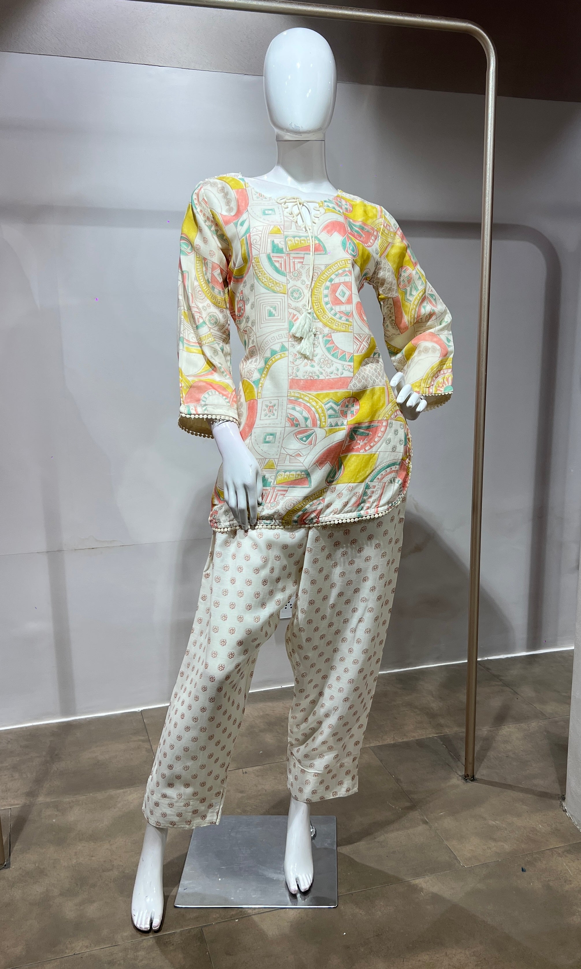 Yellow Pastel Floral Printed Farsi salwar