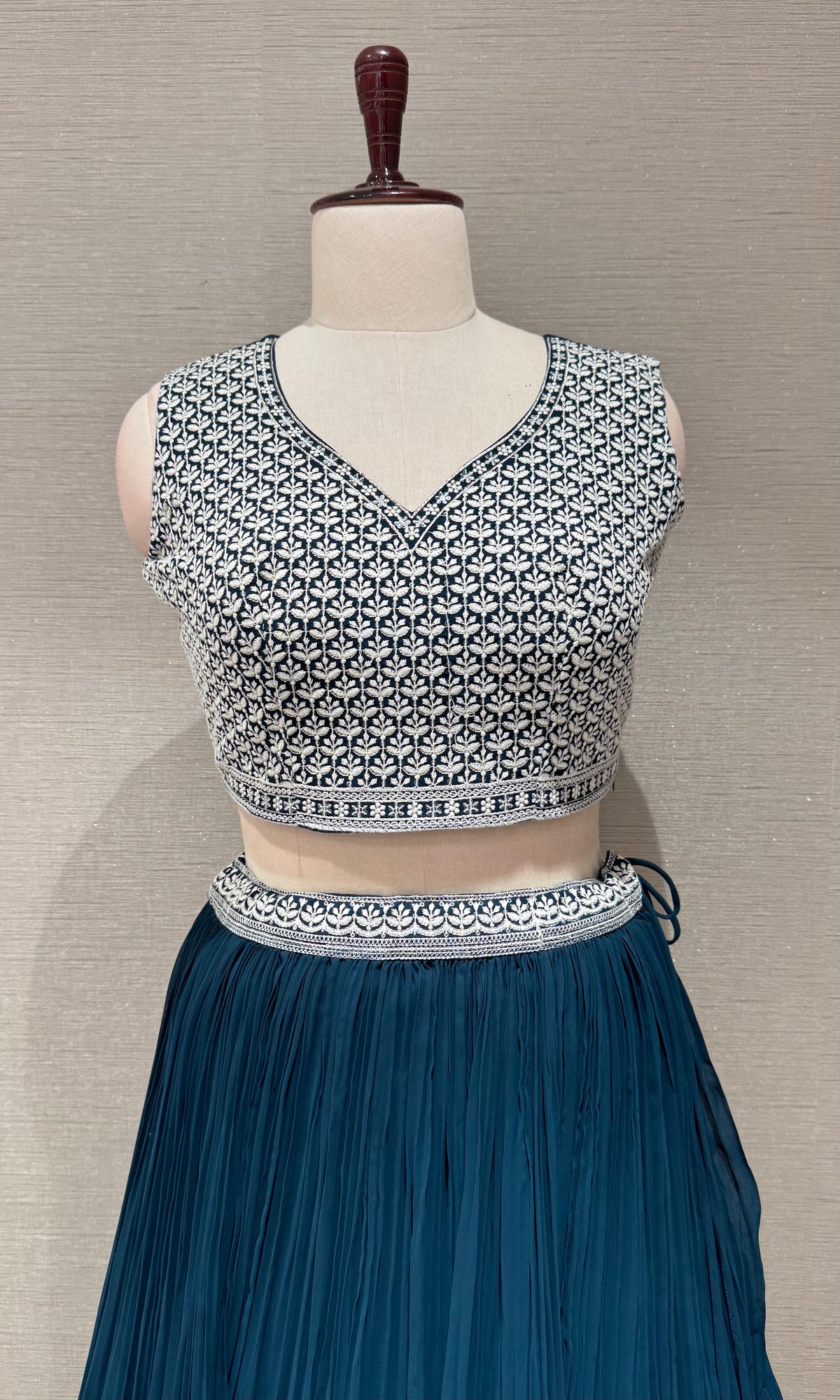 Midnight Blue Georgette Crop Top Lehenga with Jacket