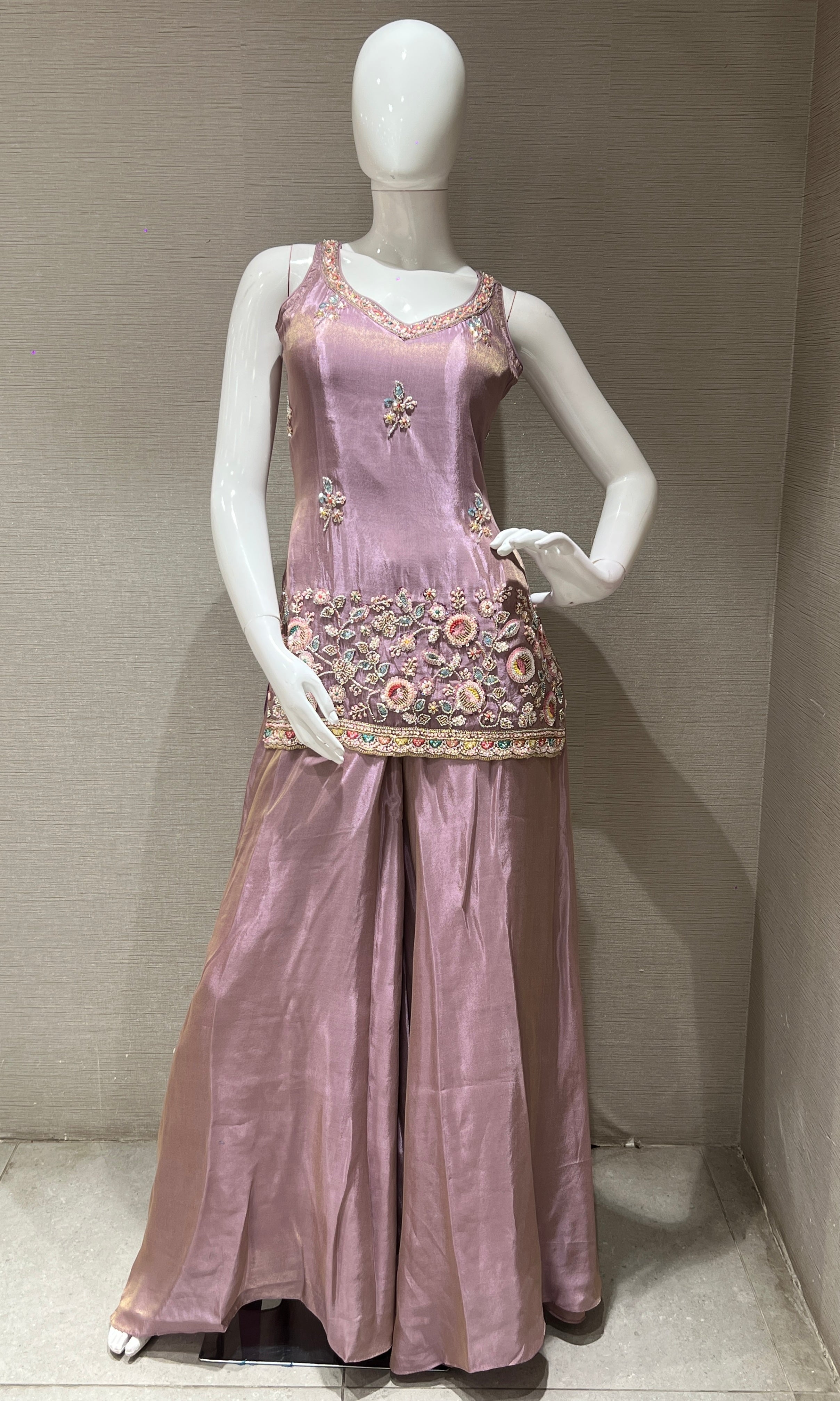 Lilac Floral Embroidered Sharara Palazoo