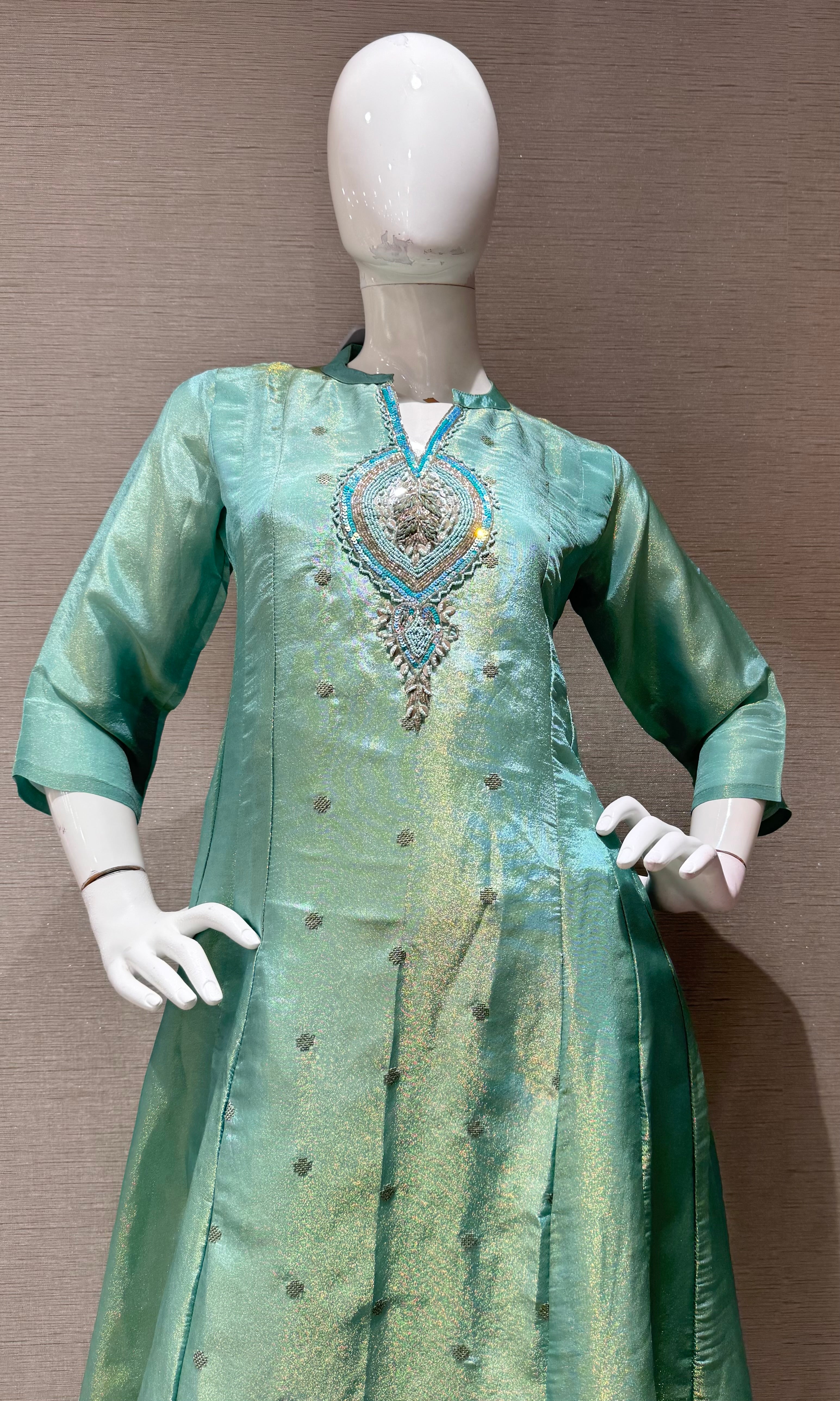 Sea Green Embroidered Silk Salwar Kurta set