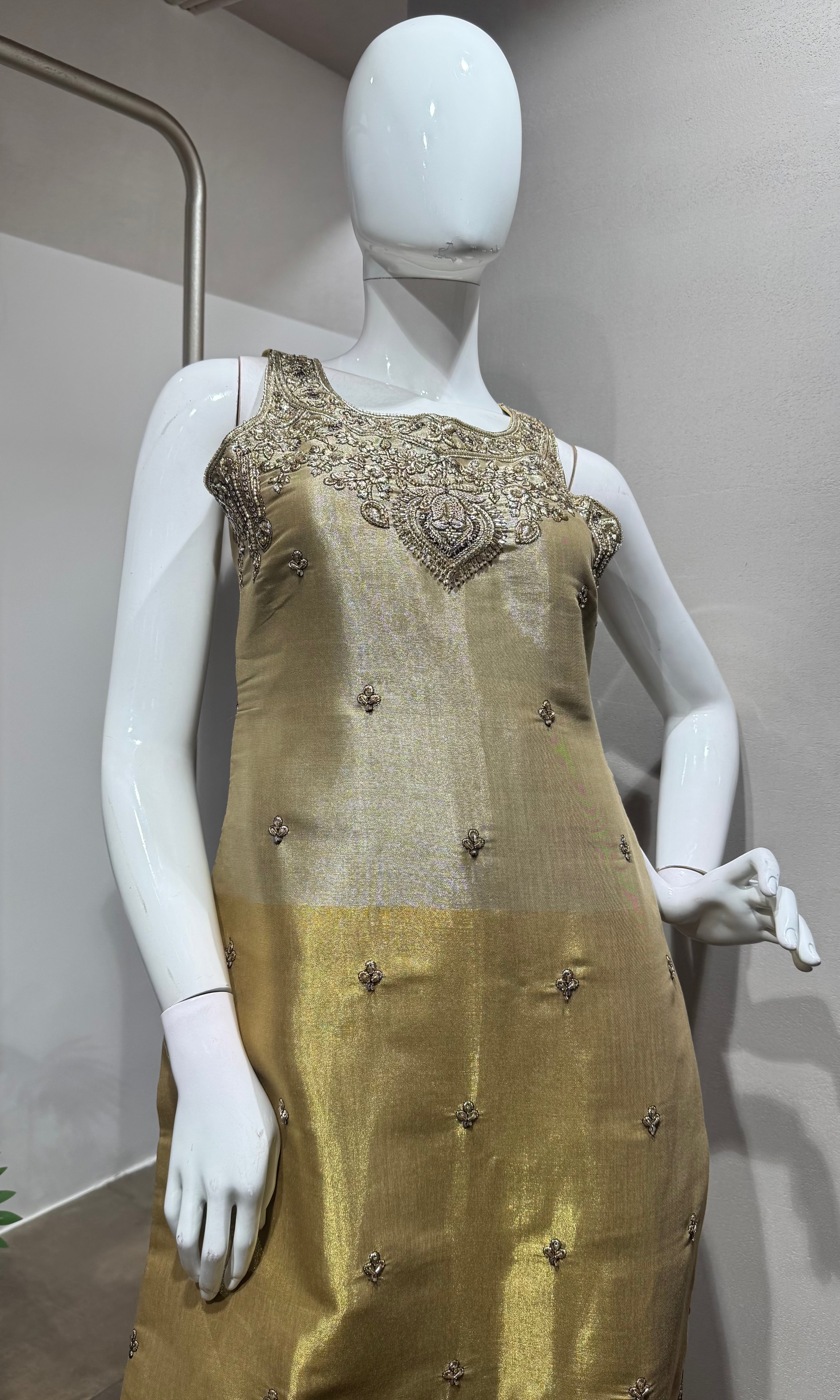 Gold Tissue Silk Sharara Ensemble