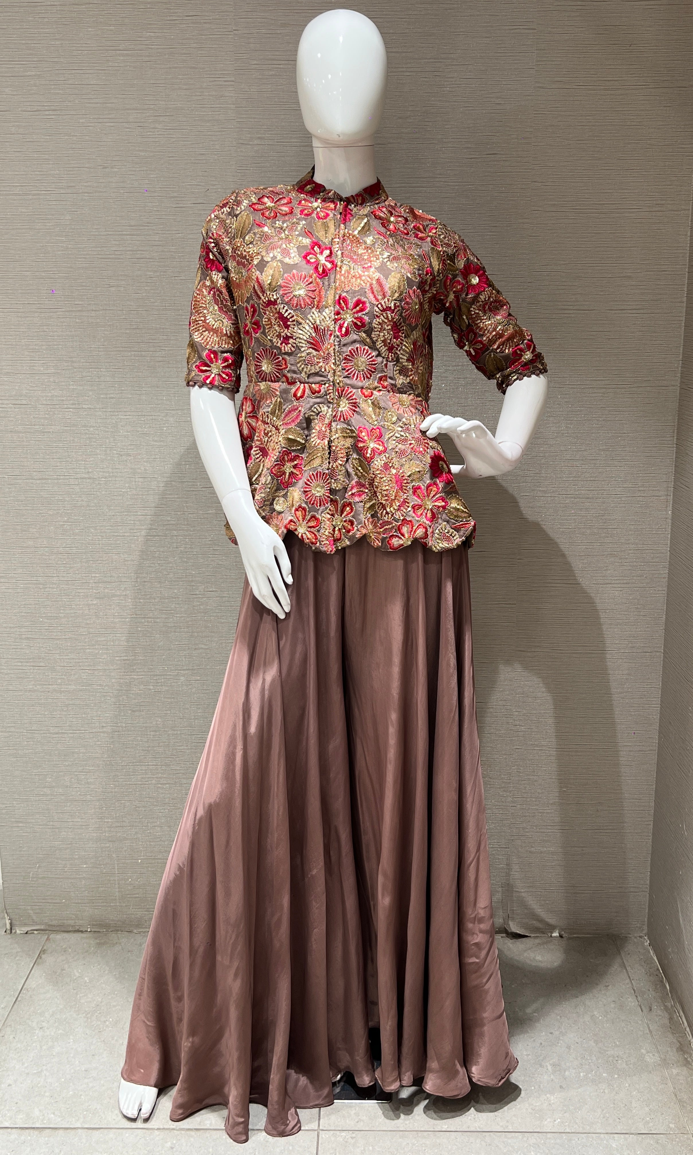 Light brown floral peplum palazoo