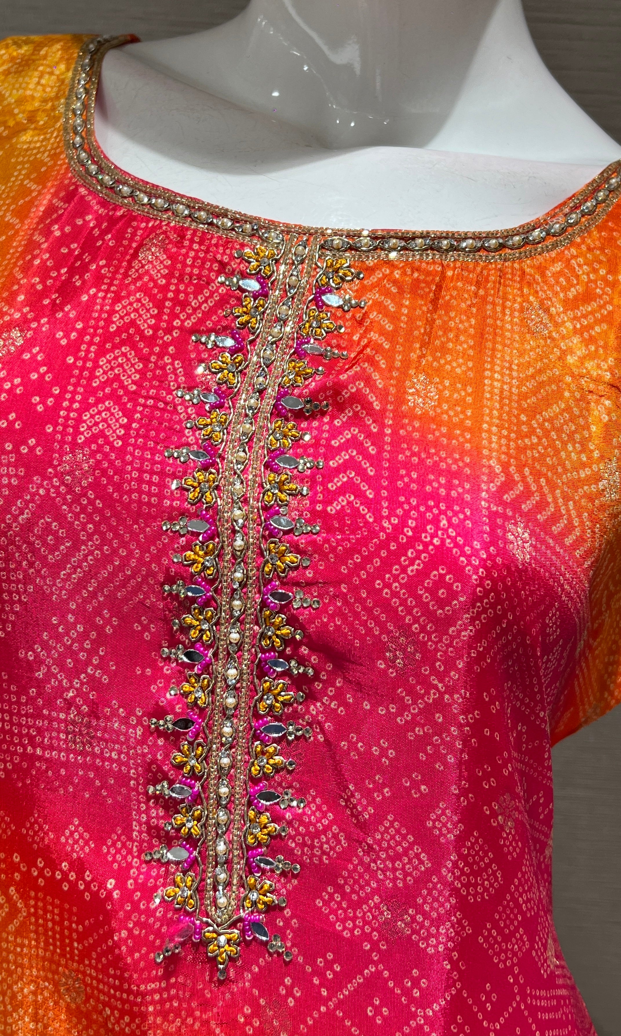 Pink AND ORANGE EMBROIDERED kurta set