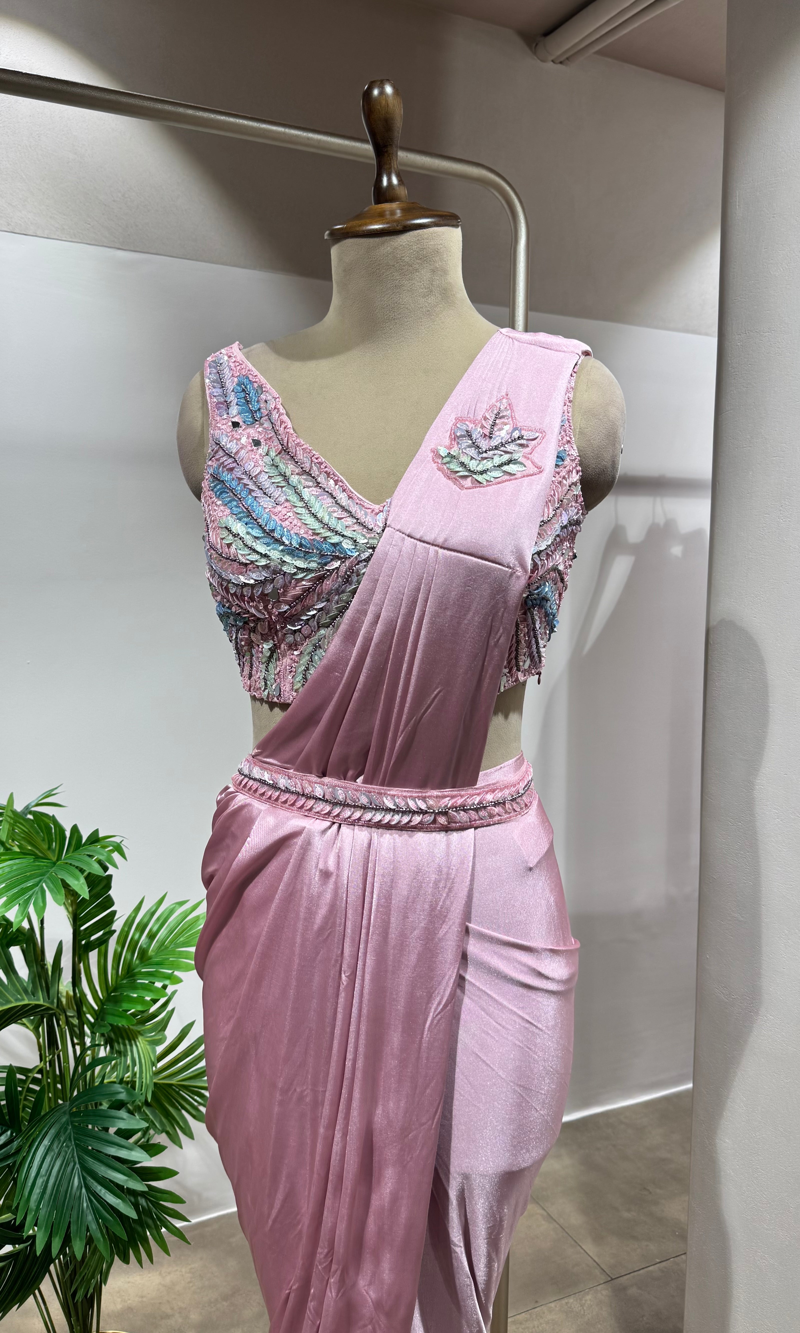 Blush Pink Lycra Drape Saree