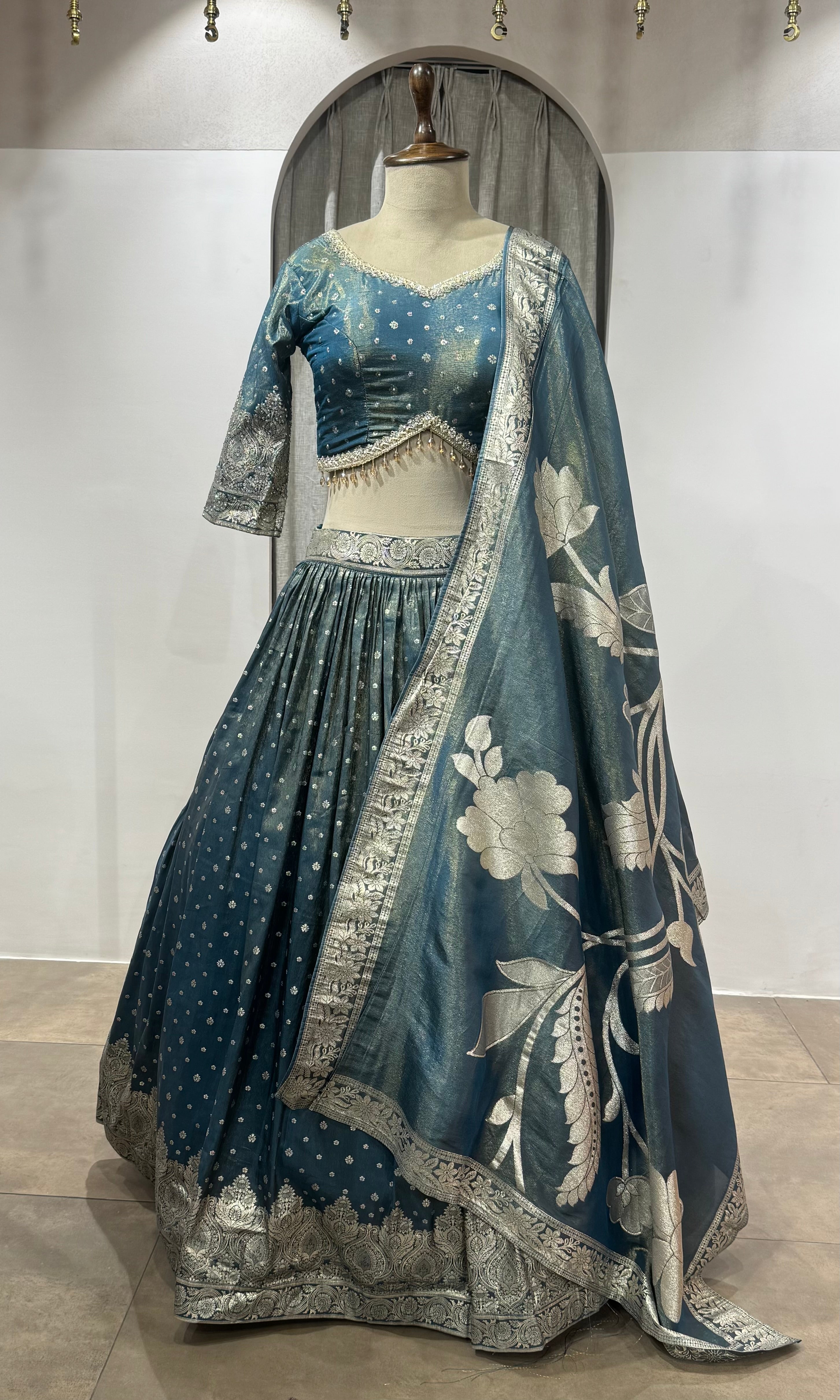 Peacock Blue Banarasi Silk Lehenga Choli