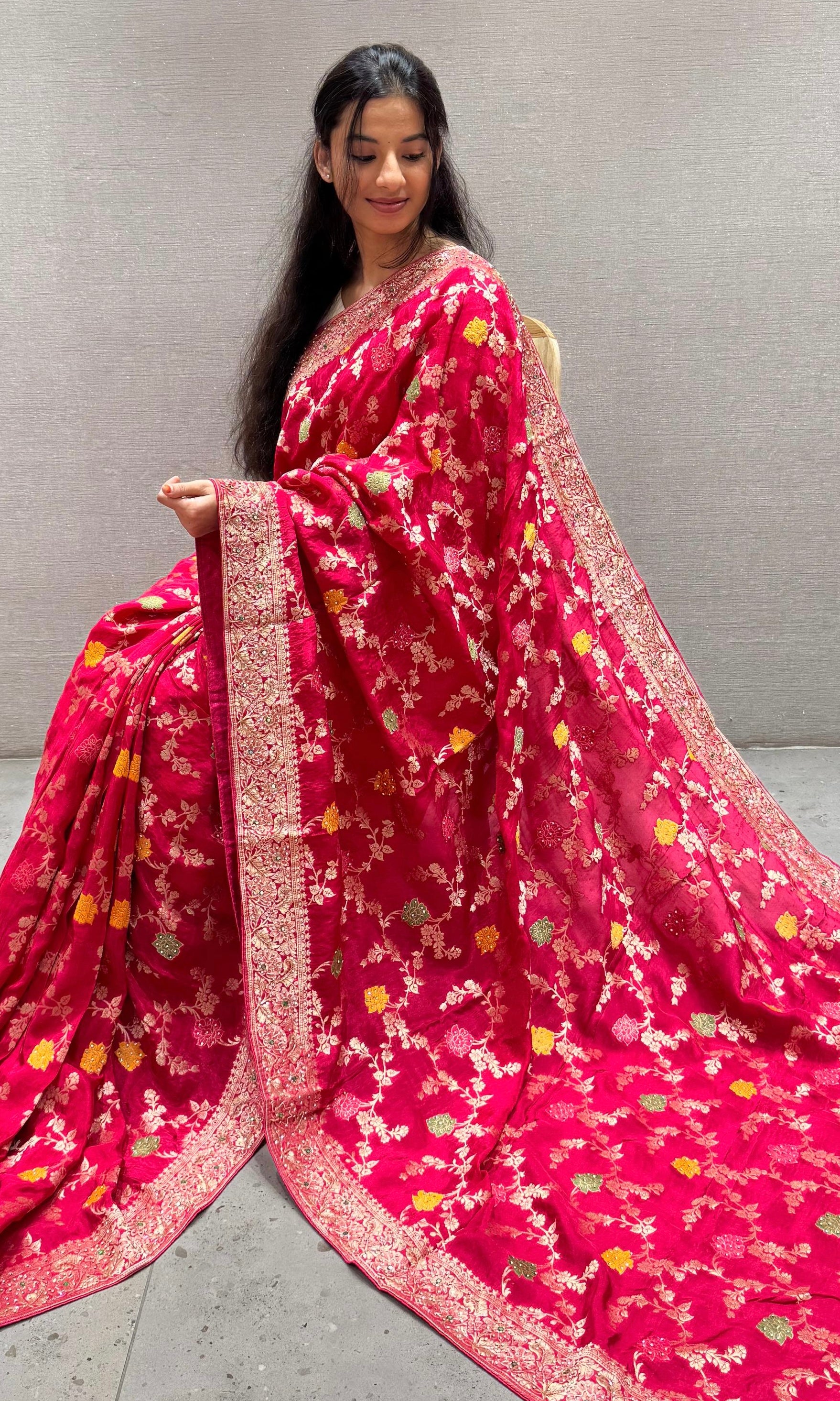 Pink Banarasi saree