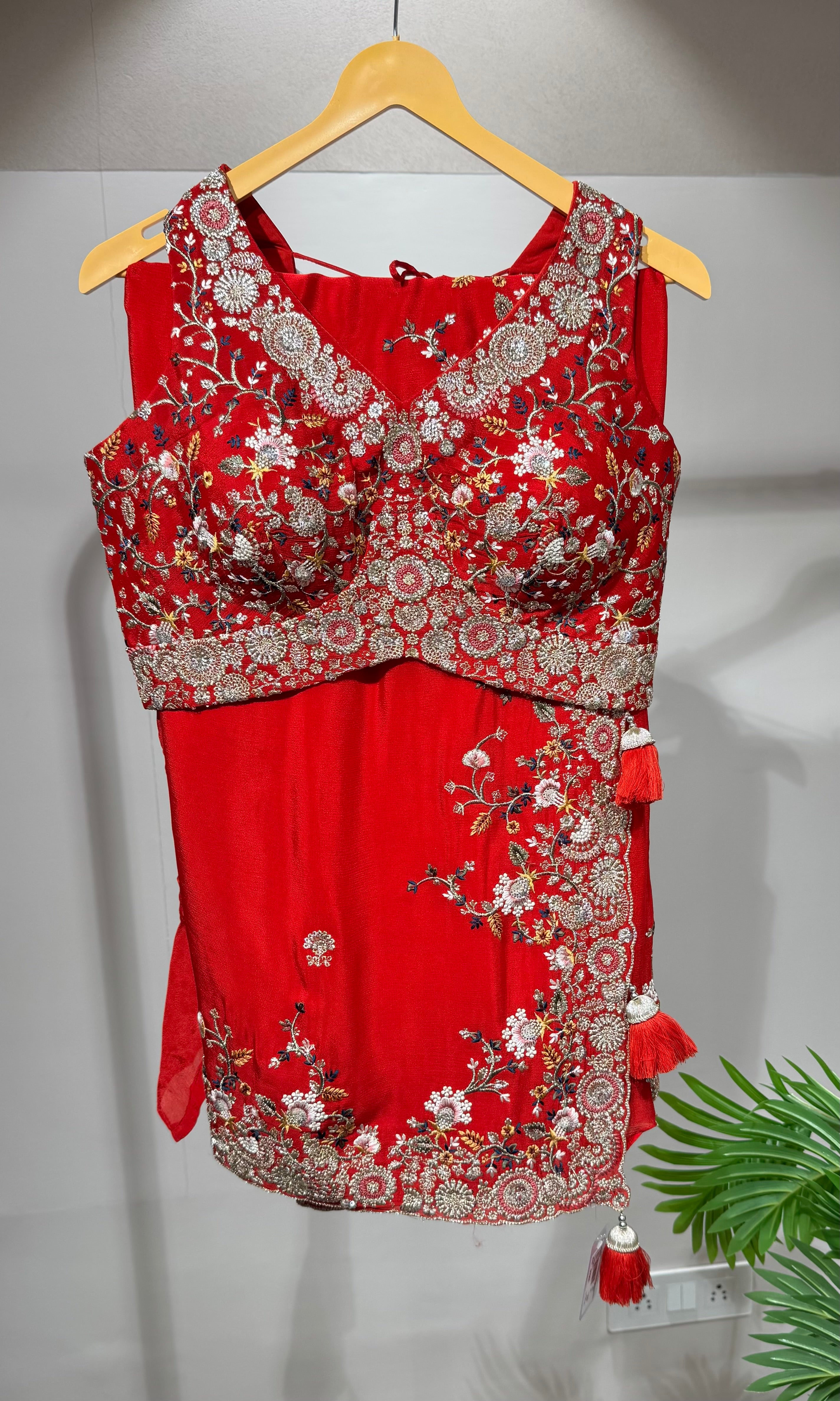 Red saree with EMBROIDERED blouse