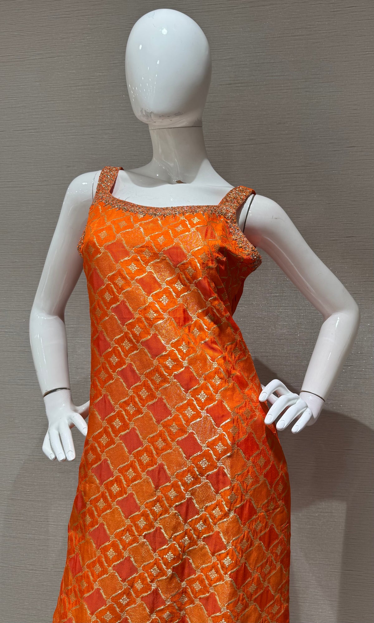Orange Geometric banarasi Ethnic Kurta Set