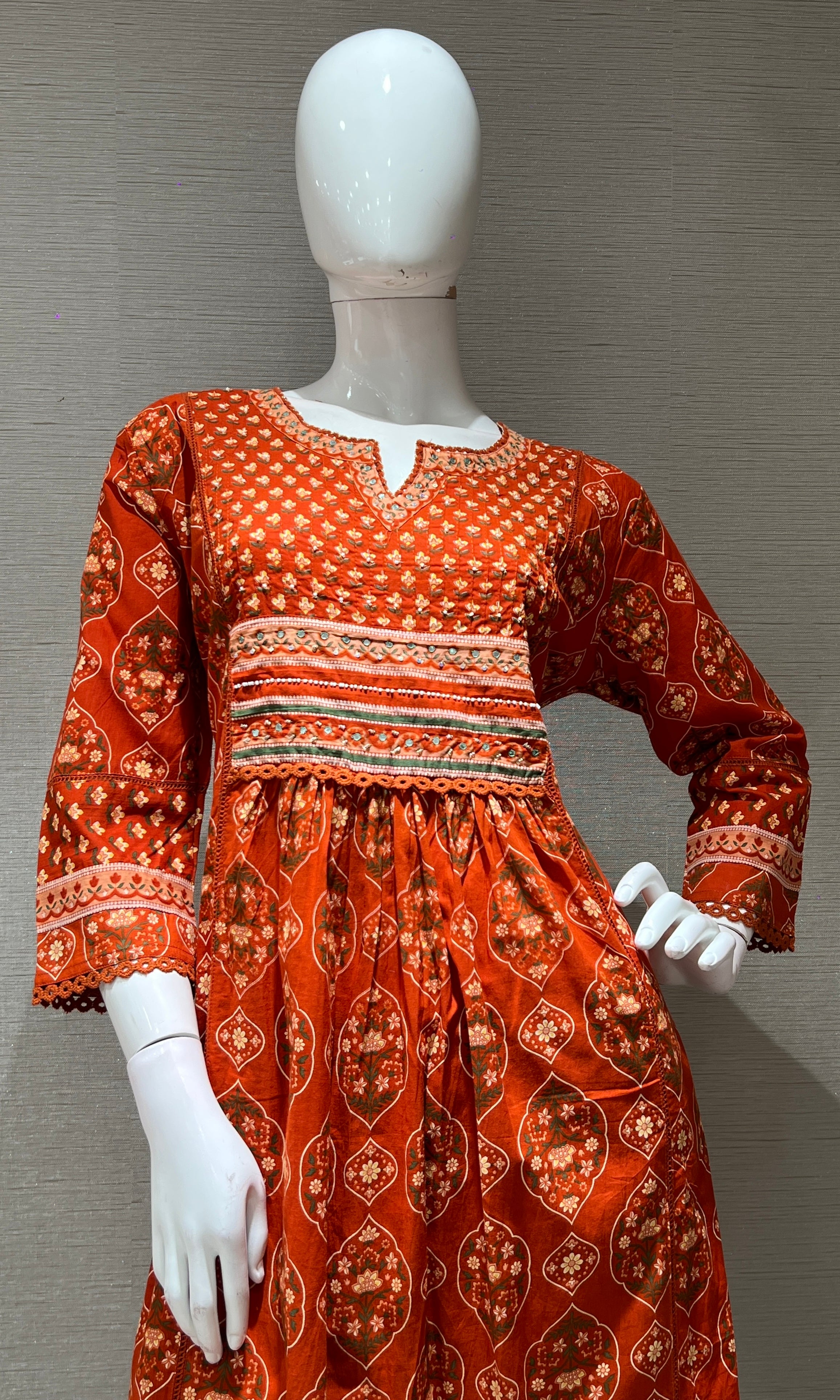 Rust PRINTED KURTA SET WITH FLORAL DUPATTA