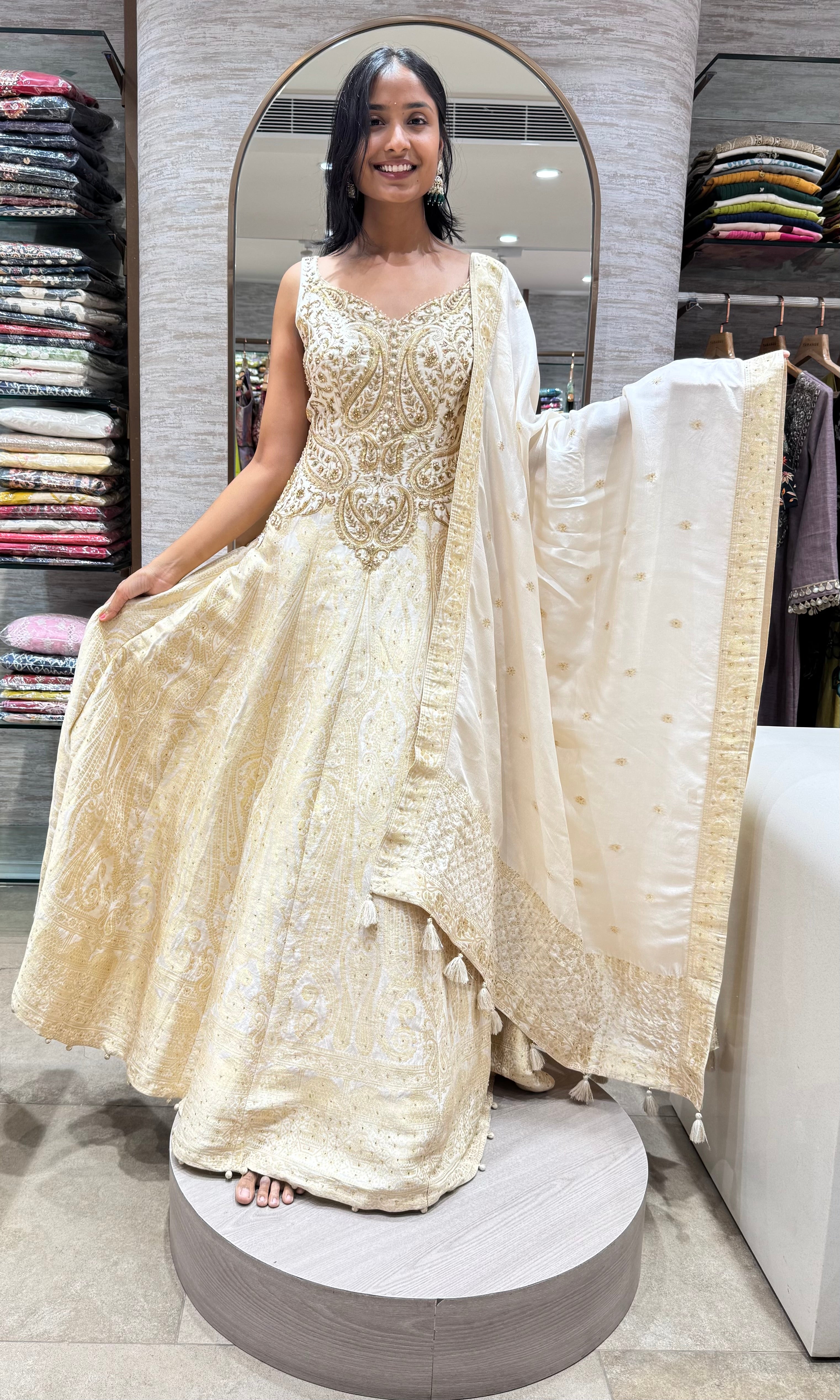 CREAM EMBROIDERED ANARKALI SET