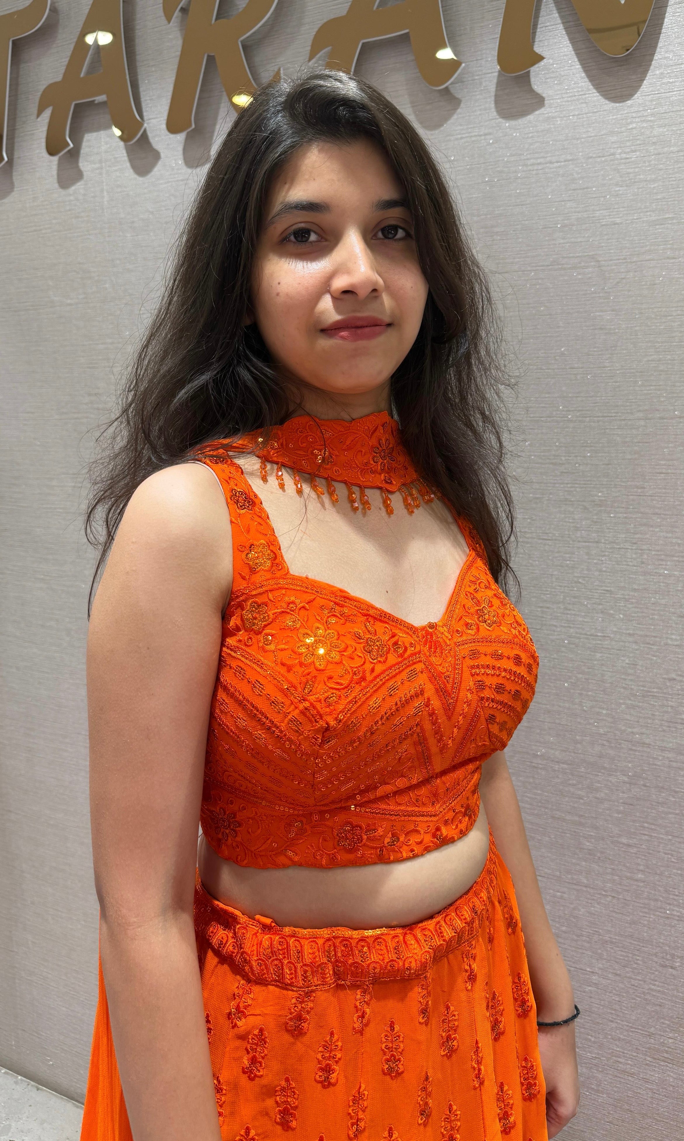 Tangerine Sparkle Sequin Lehenga