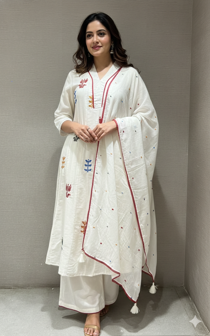 CREAM KURTA SET WITH PALAZZO PANTS