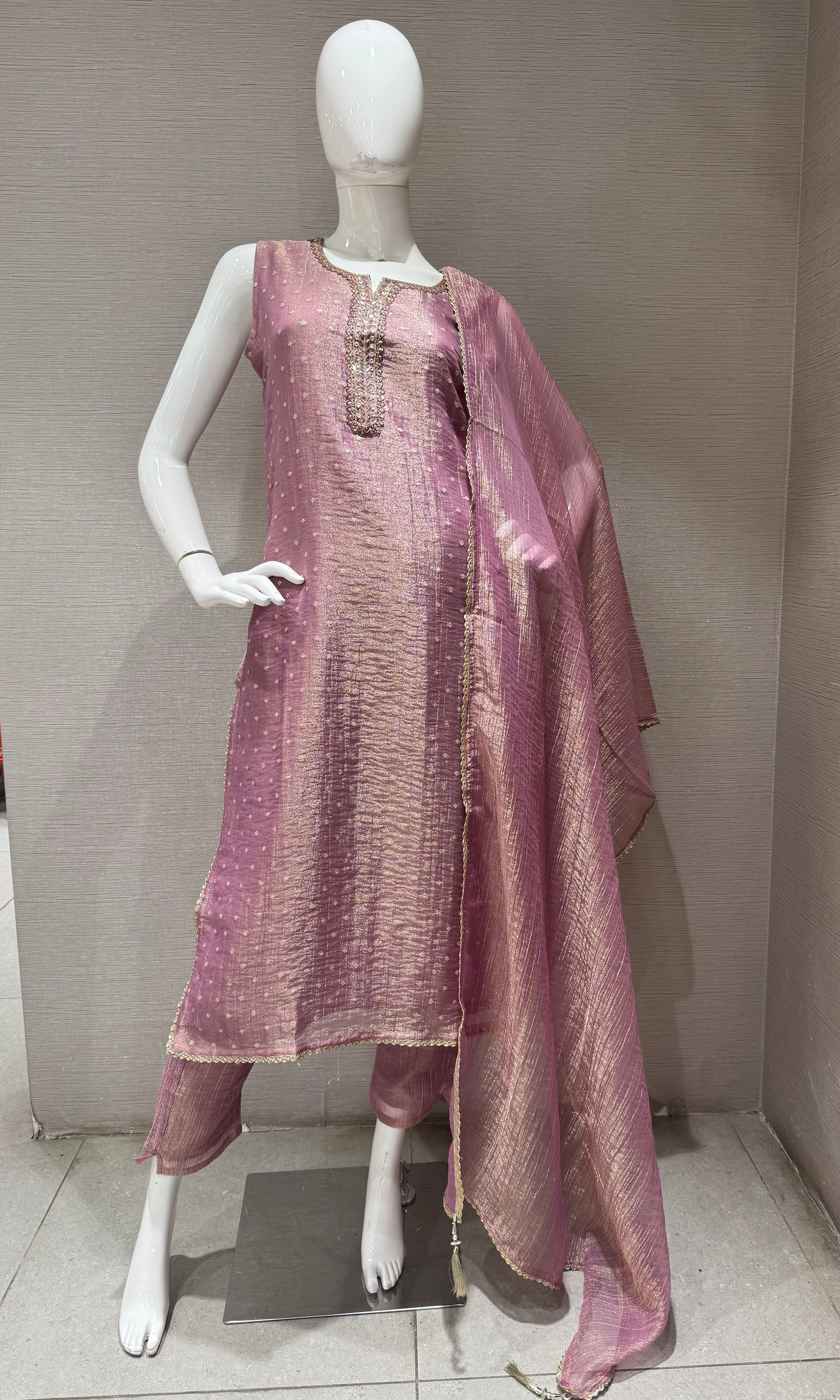 Lilac Shimmer golden ethnic kurta set