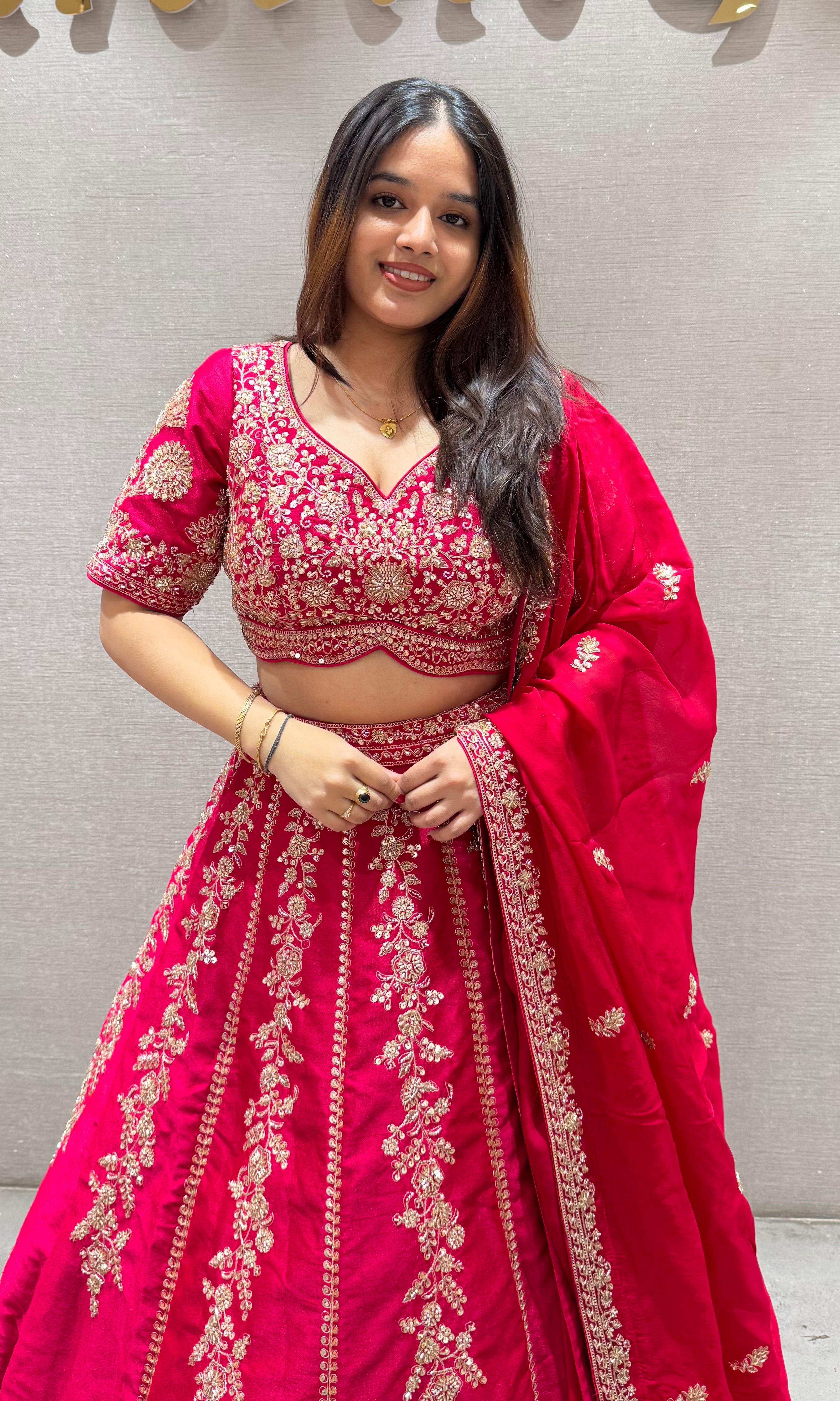 Rani pink FLORAL EMBROIDERED Lehenga