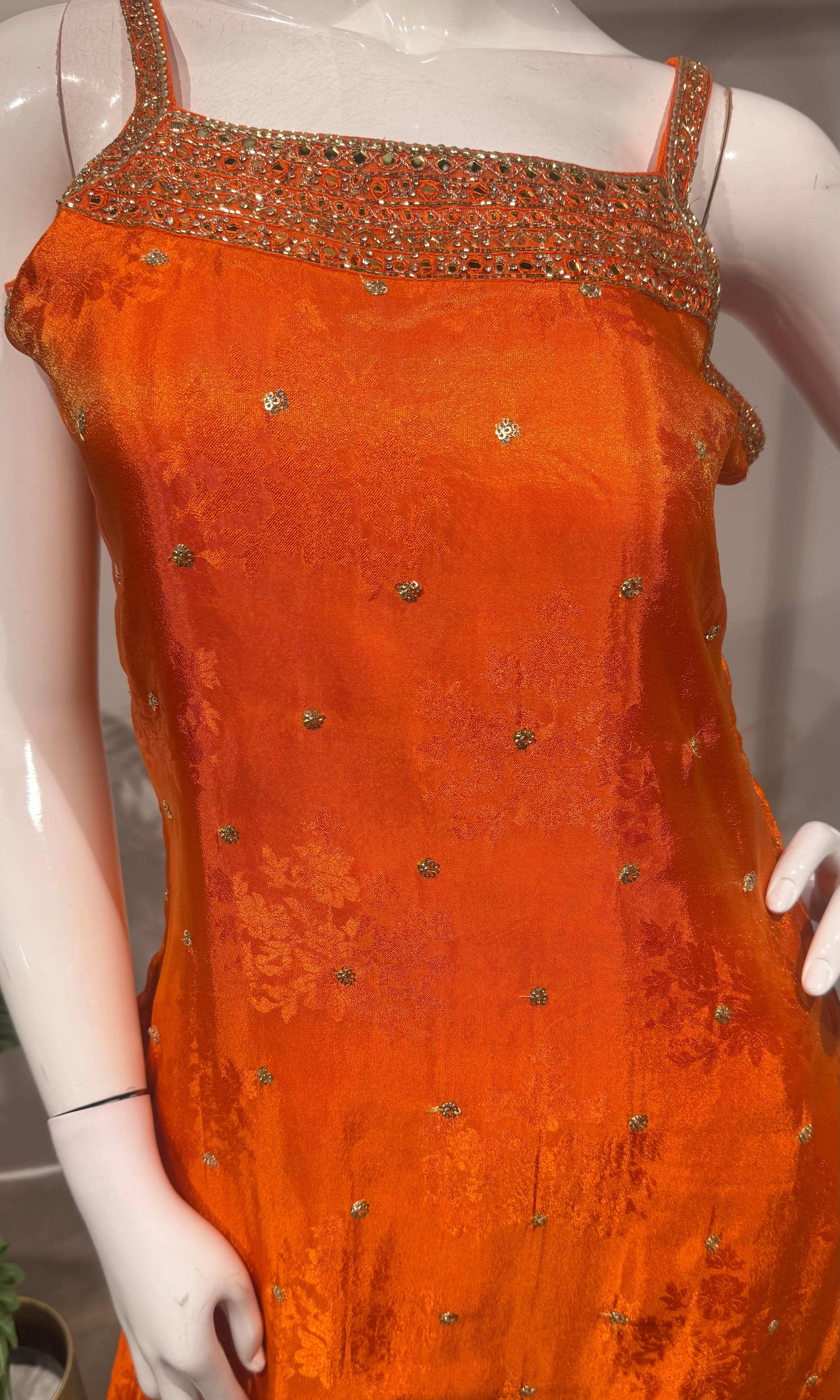 Orange silk golden kurta set
