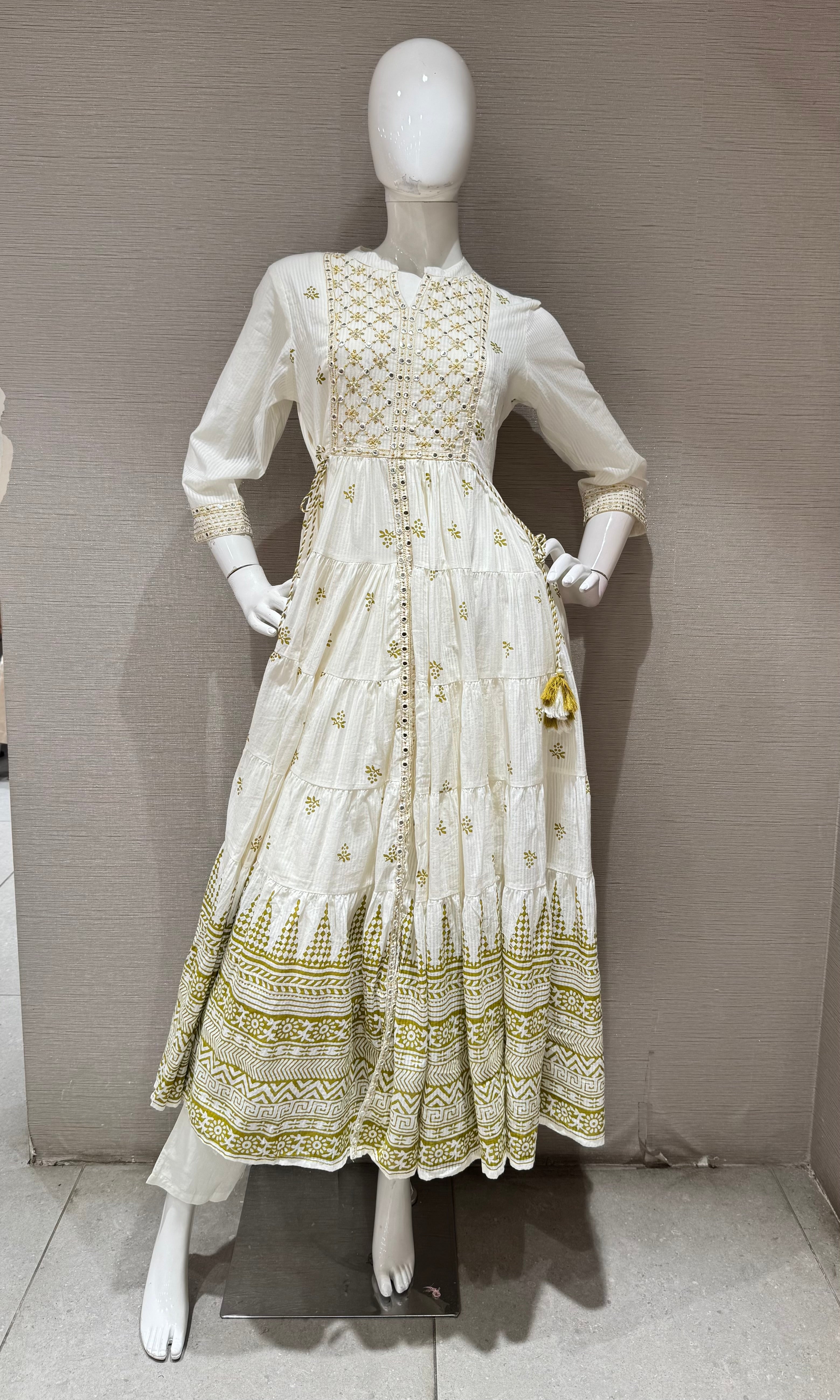 Green printed anarkali set with dupatta