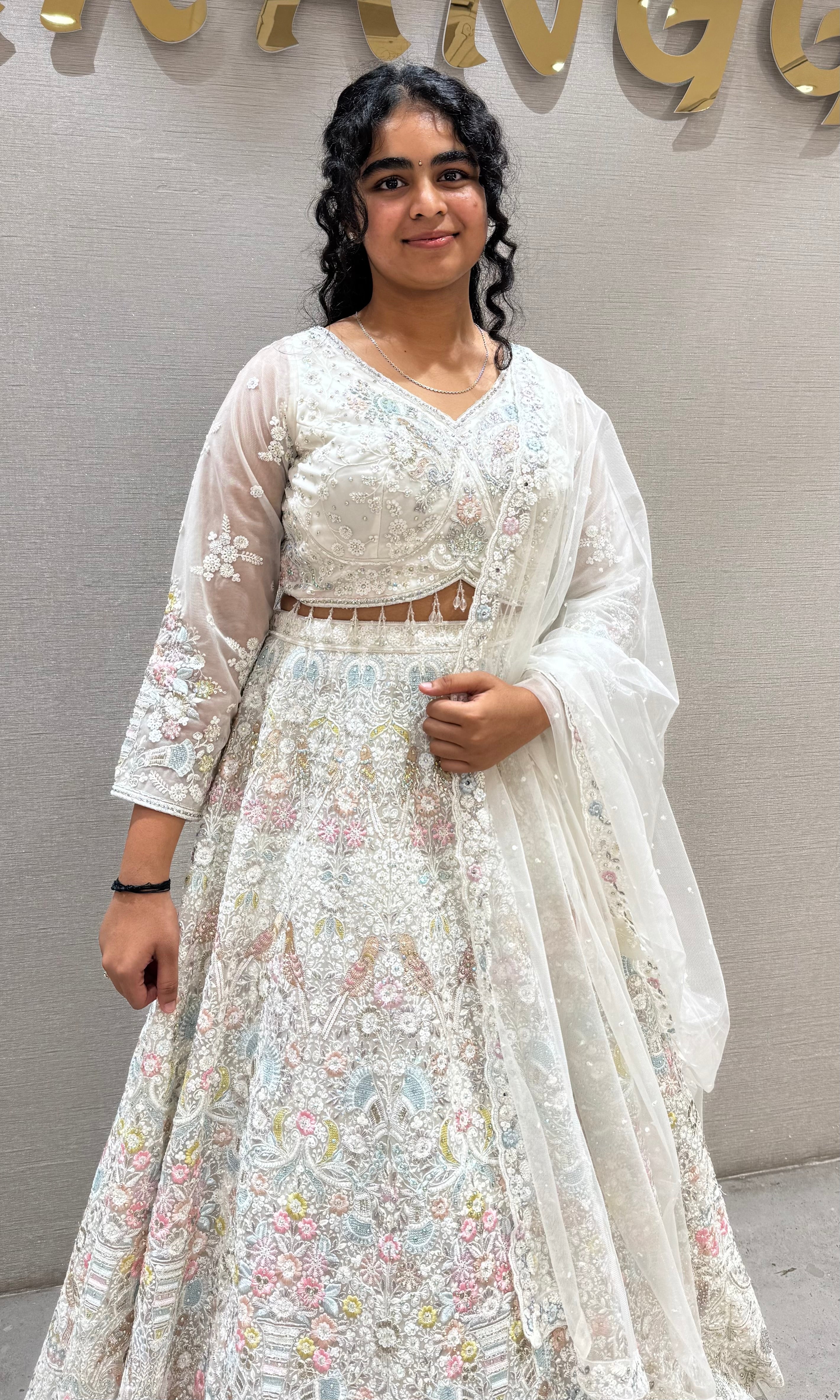 Cream Embroidered Butterfly Net Bridal Lehenga