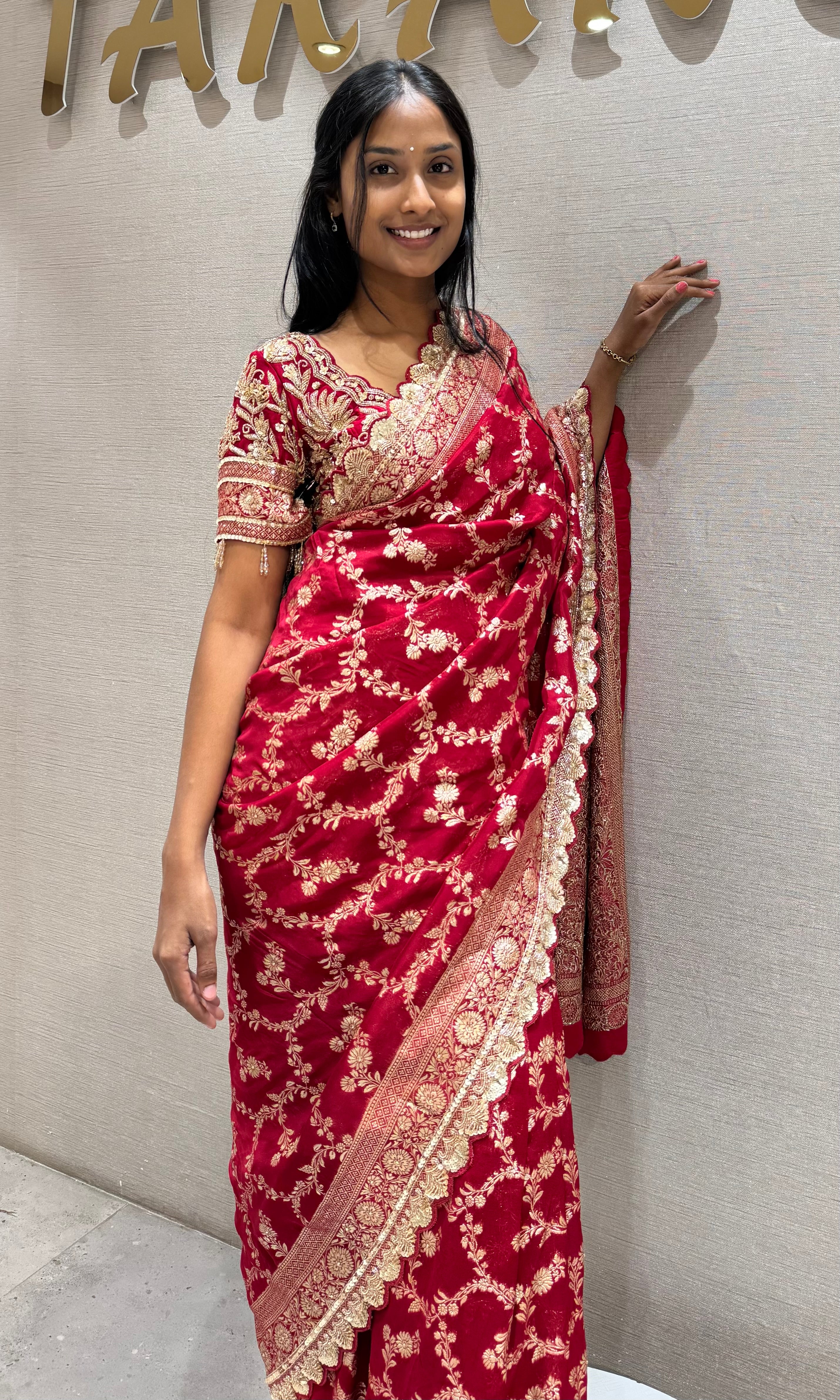 Radiant Red Embroidered Saree with embellished blouse