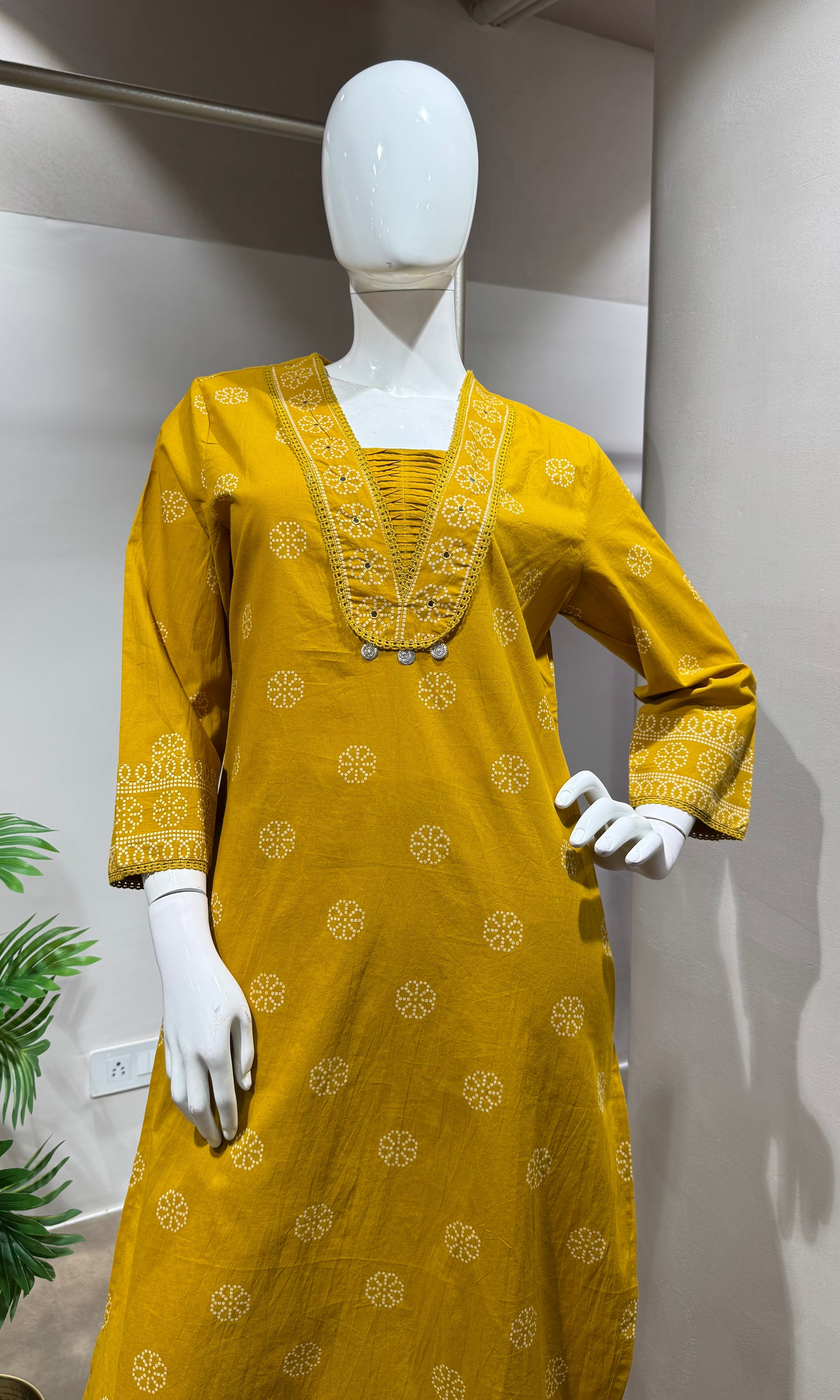 mustard yellow embroidered kurta set