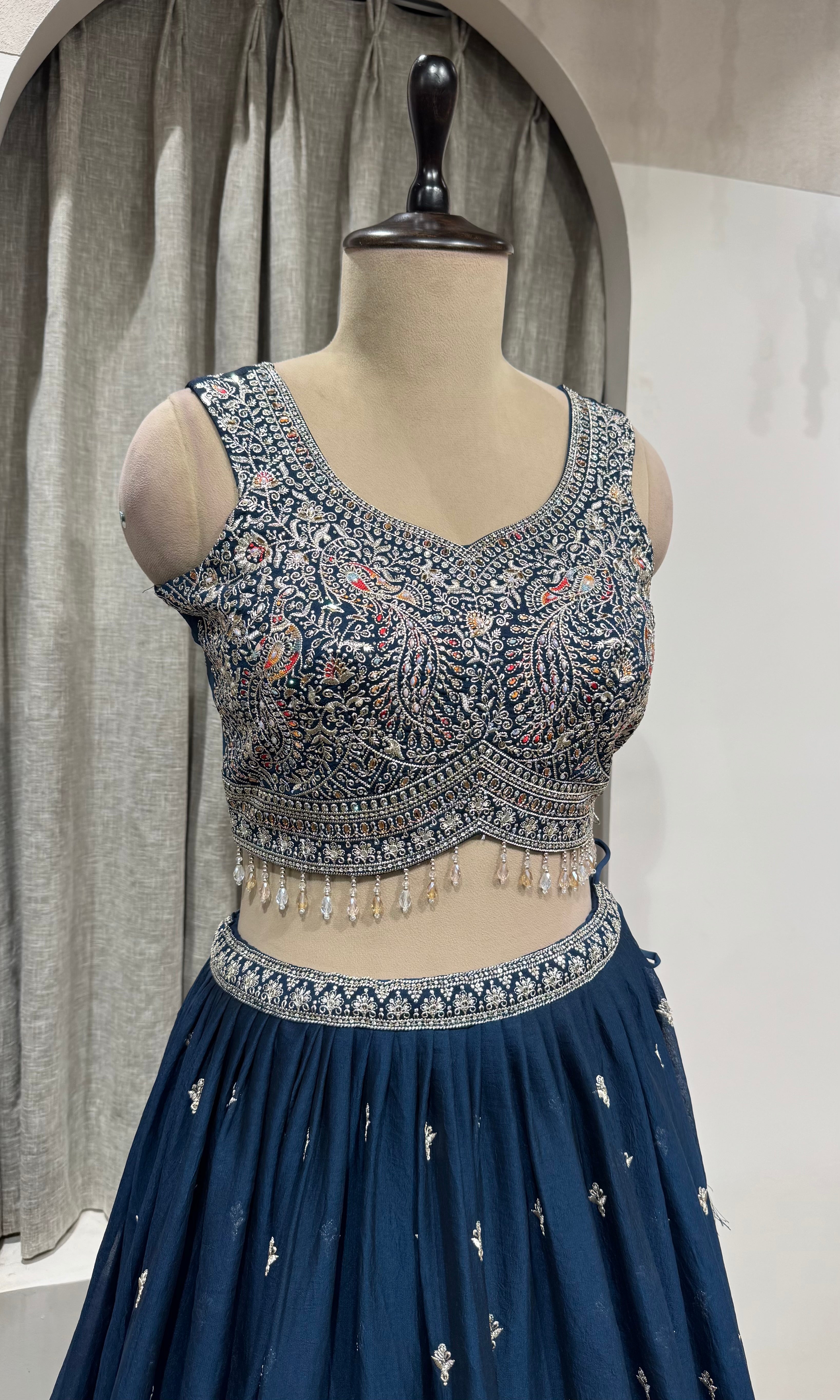 Navy Blue lehenga with intricate silver embroidery