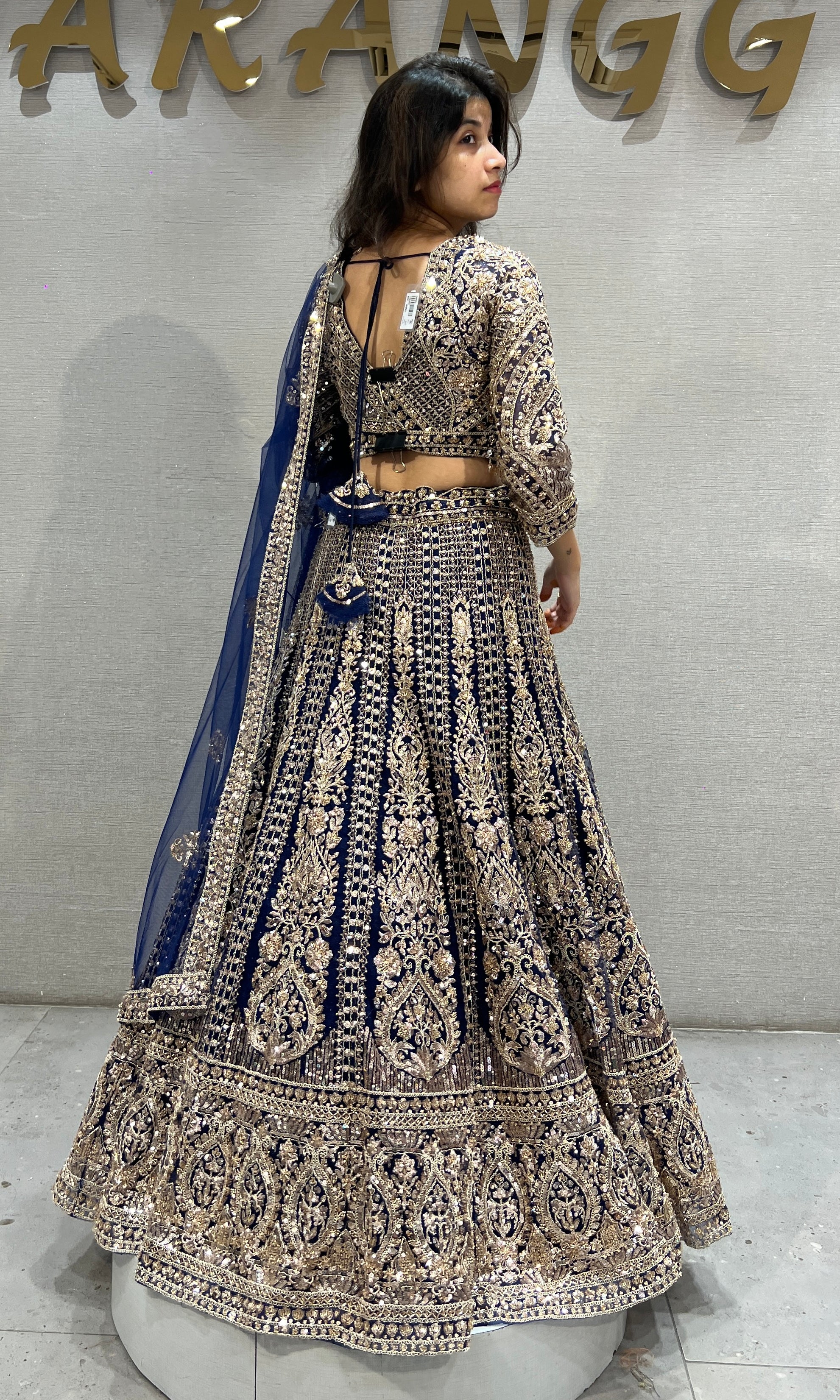 Navy Blue and Gold Heavy Embroidered Lehenga Choli Set