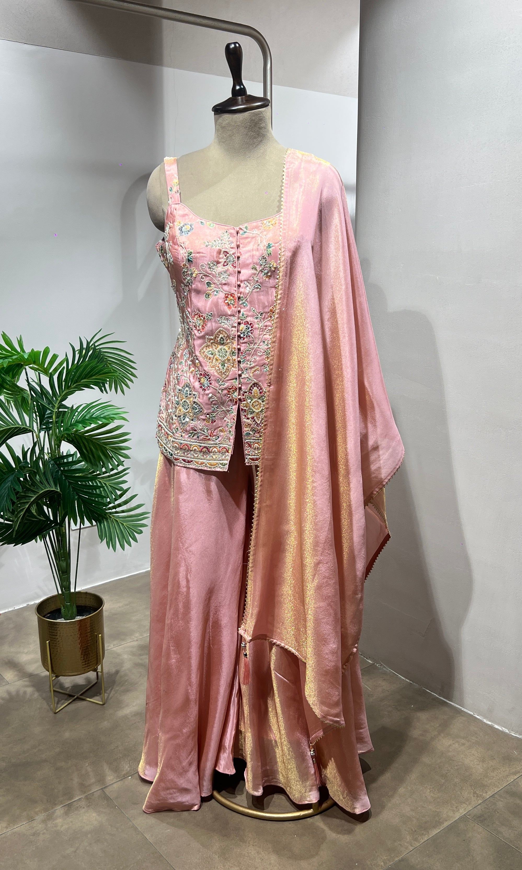Peach Shimmer Tissue Peplum Suit
