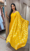 Yellow Banarasi silk Kurta Set with Patterned Dupatta