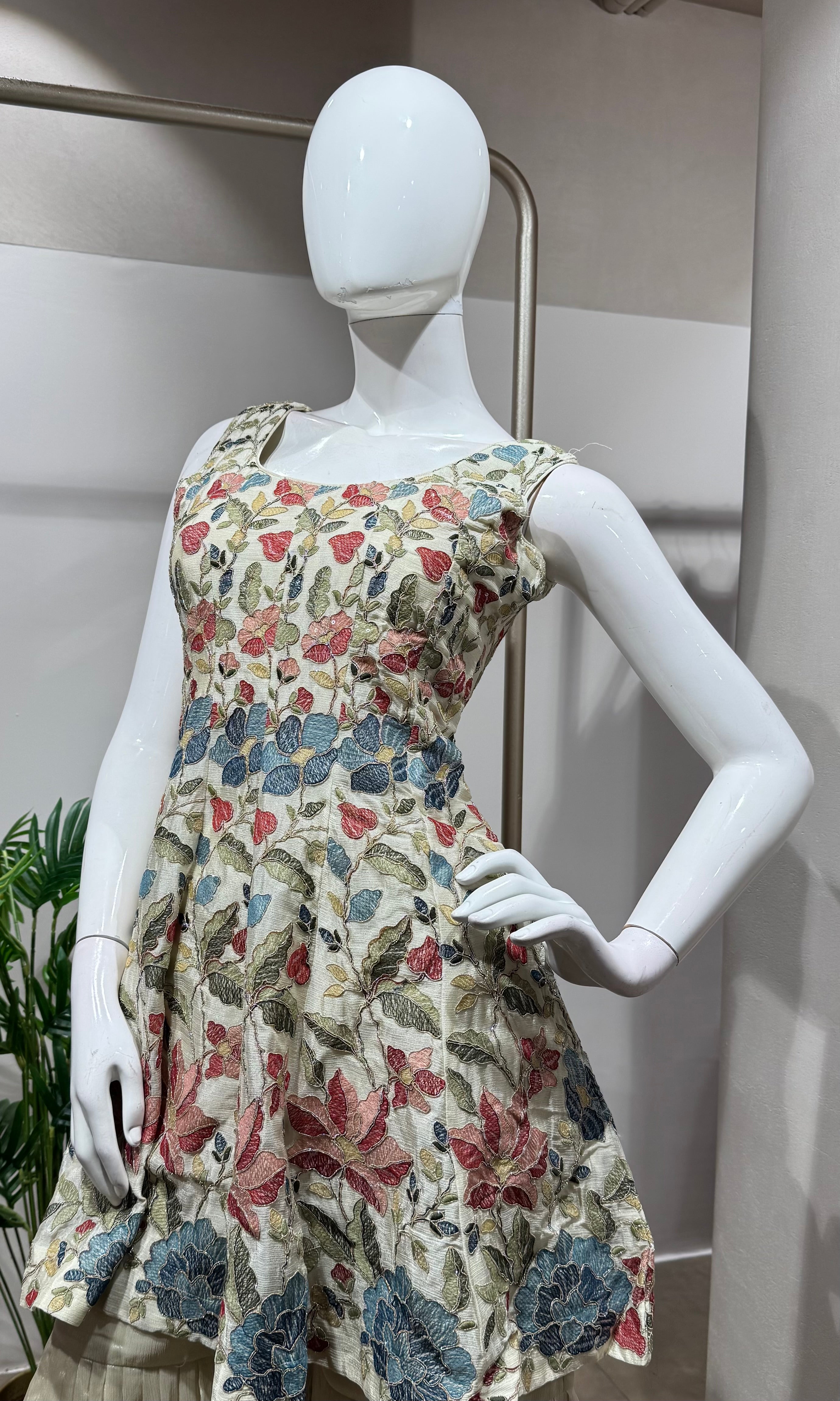 CREAM Floral Embroidery SHARARA Set