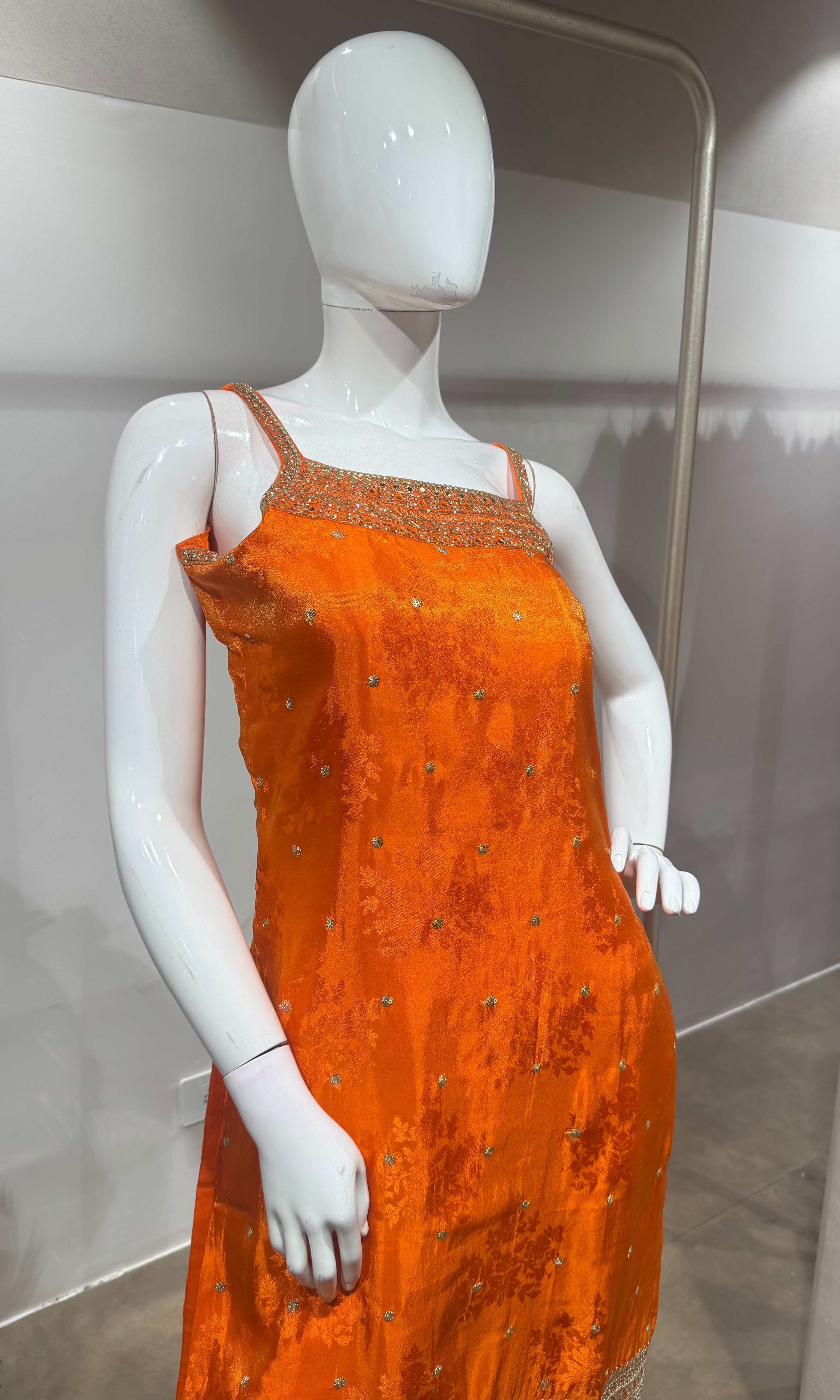 Orange silk golden kurta set