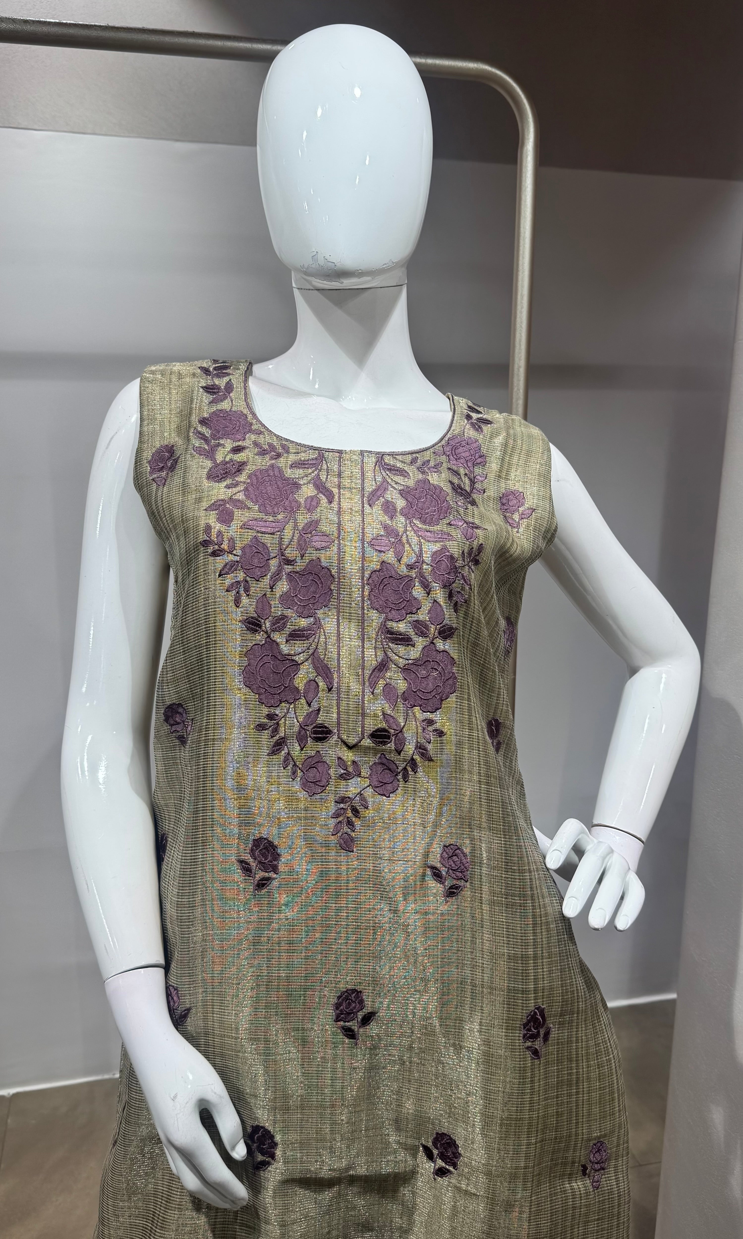 Gold & Purple Embroidered Kurta Set