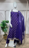 Purple silk straight kurta set