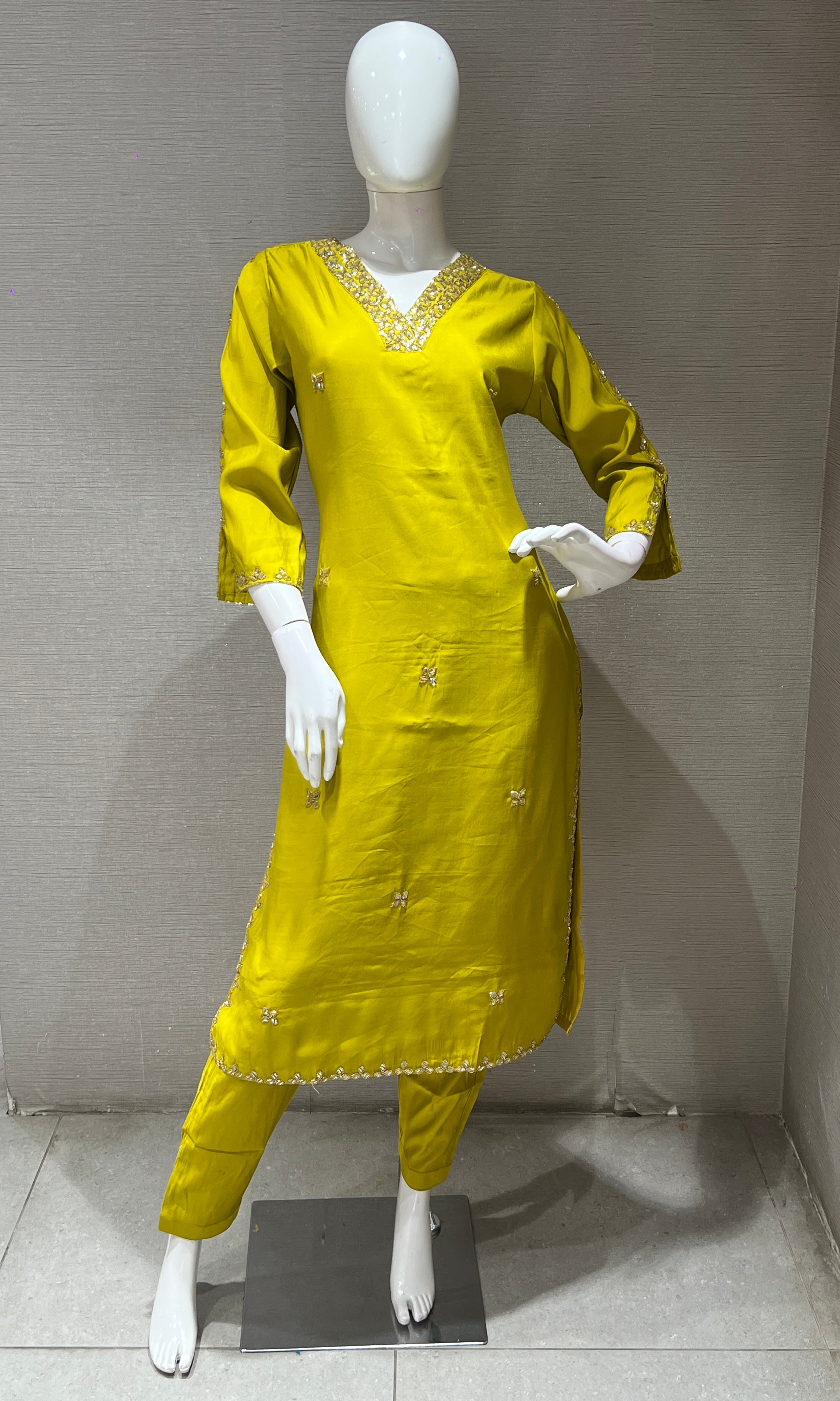 Liril embroidered kurta set with striped dupatta