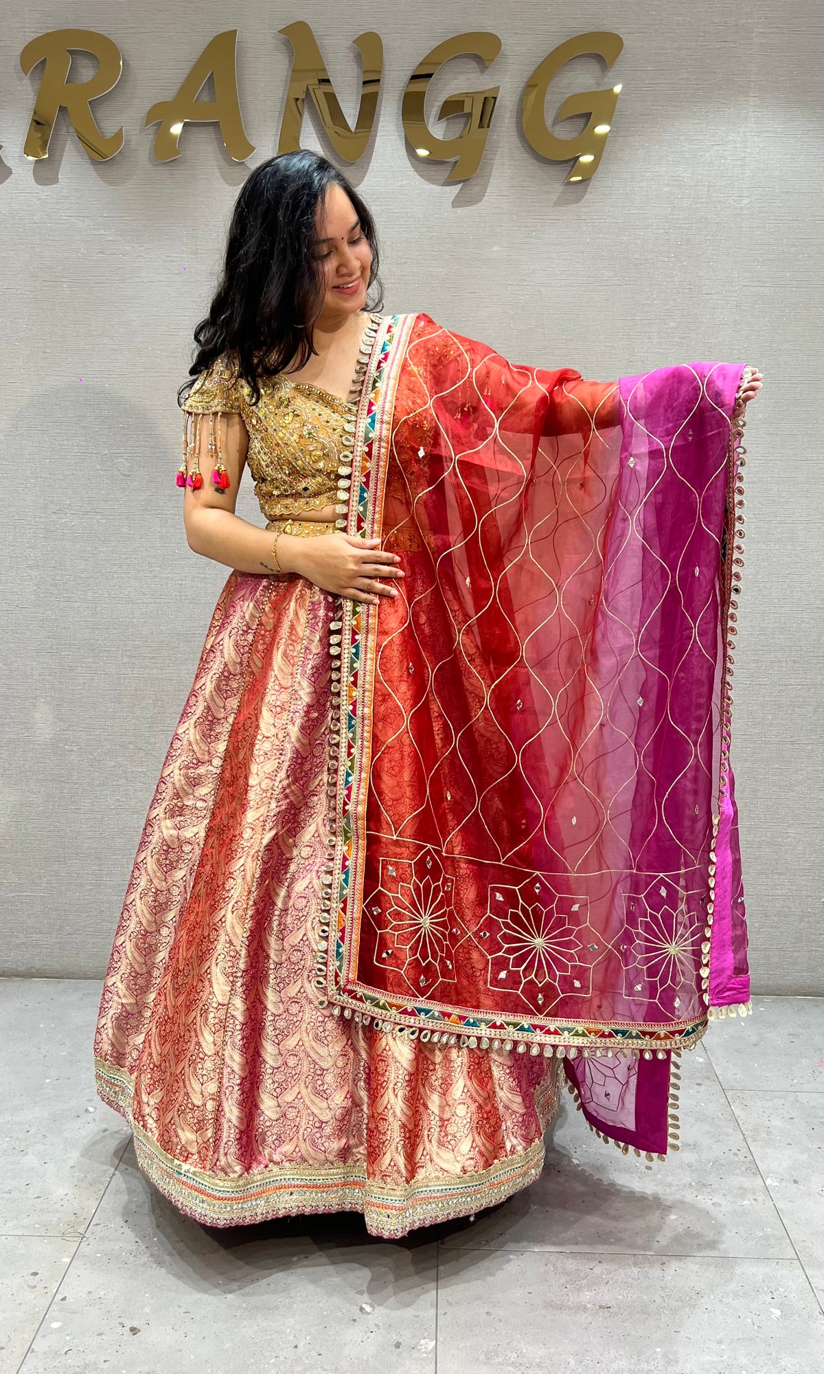 Multicolor Embroidered Banarasi Silk Lehenga