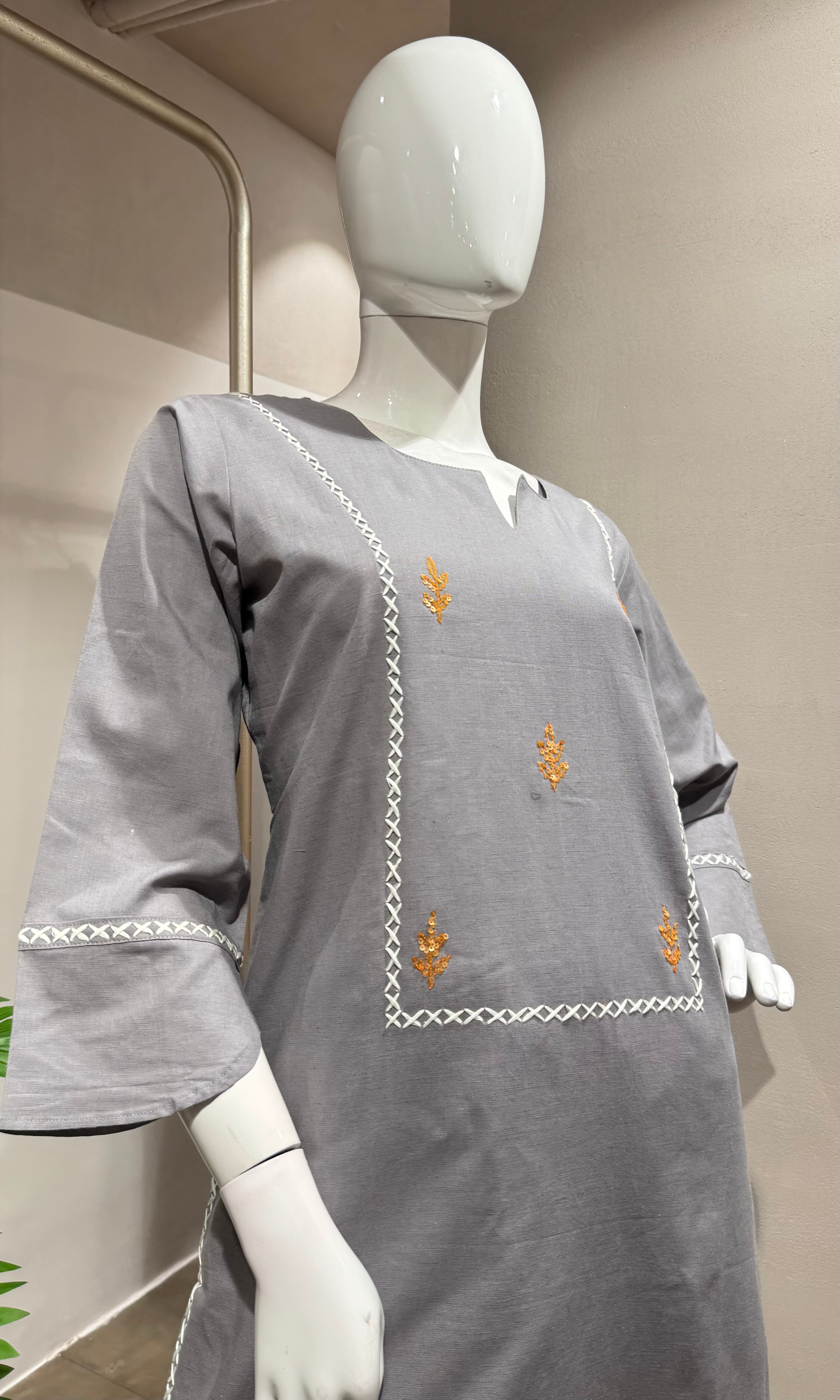 Grey Embroidered Kurta with BOTTOM