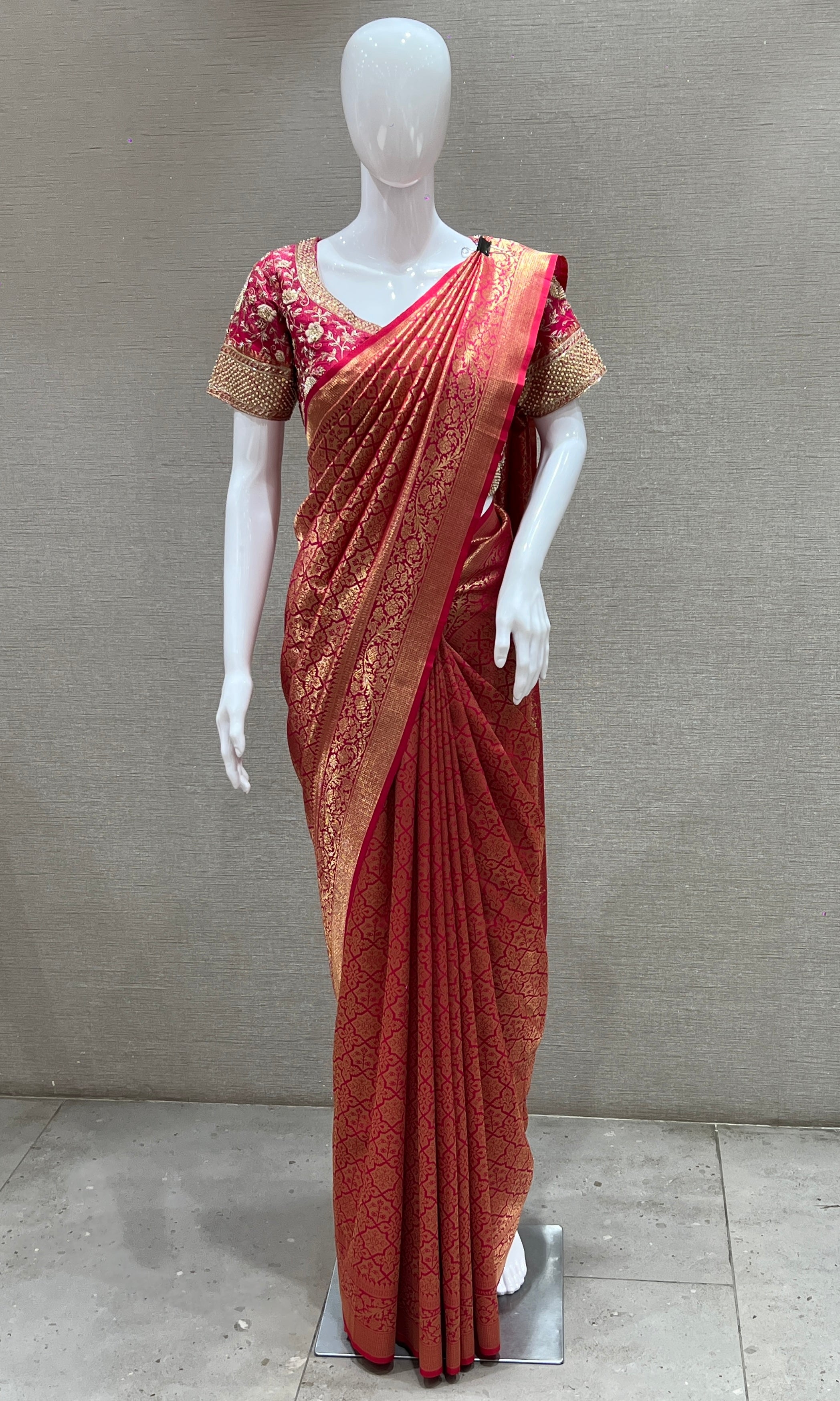 Rani pink saree with ready blouse