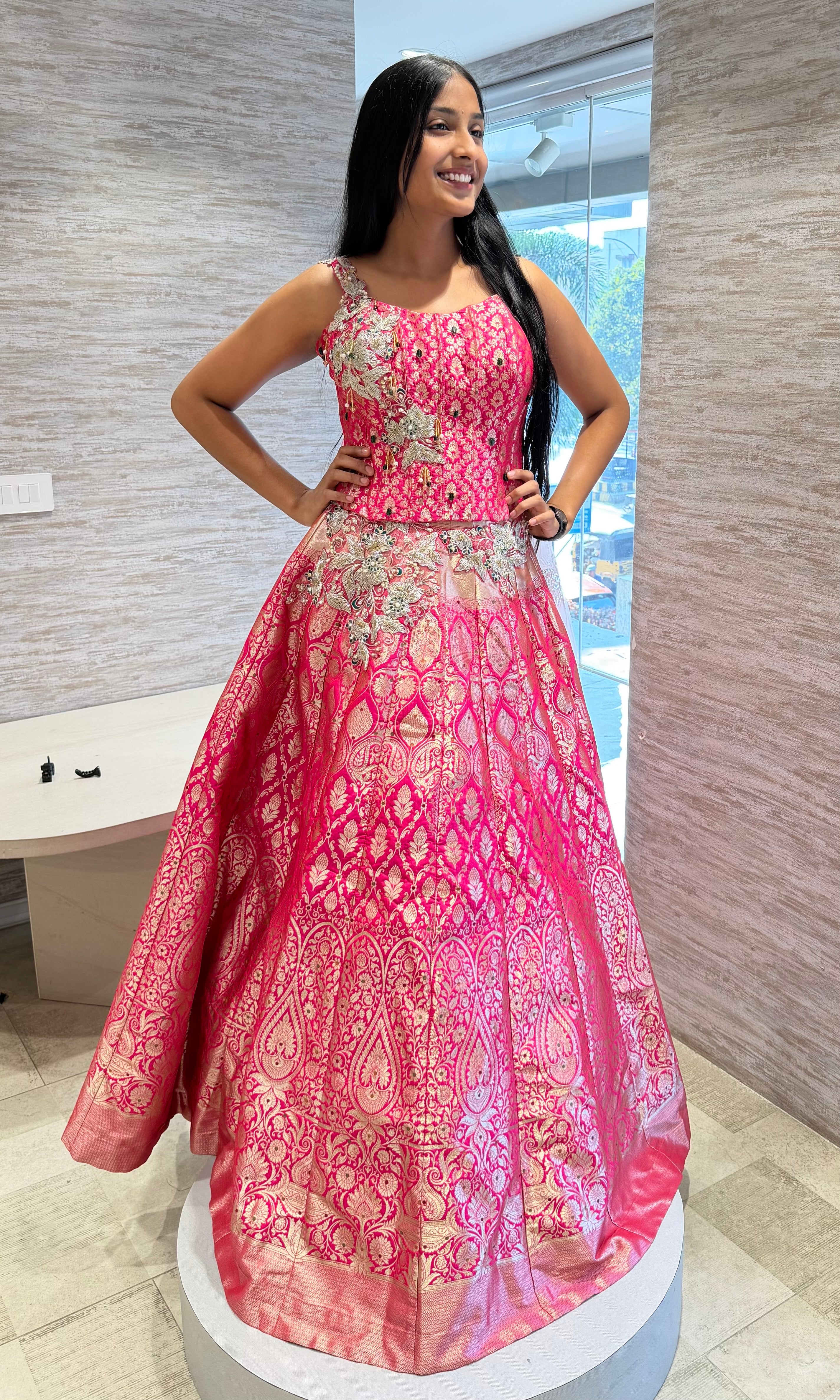 Rani pink gold banarasi embroidered lehenga