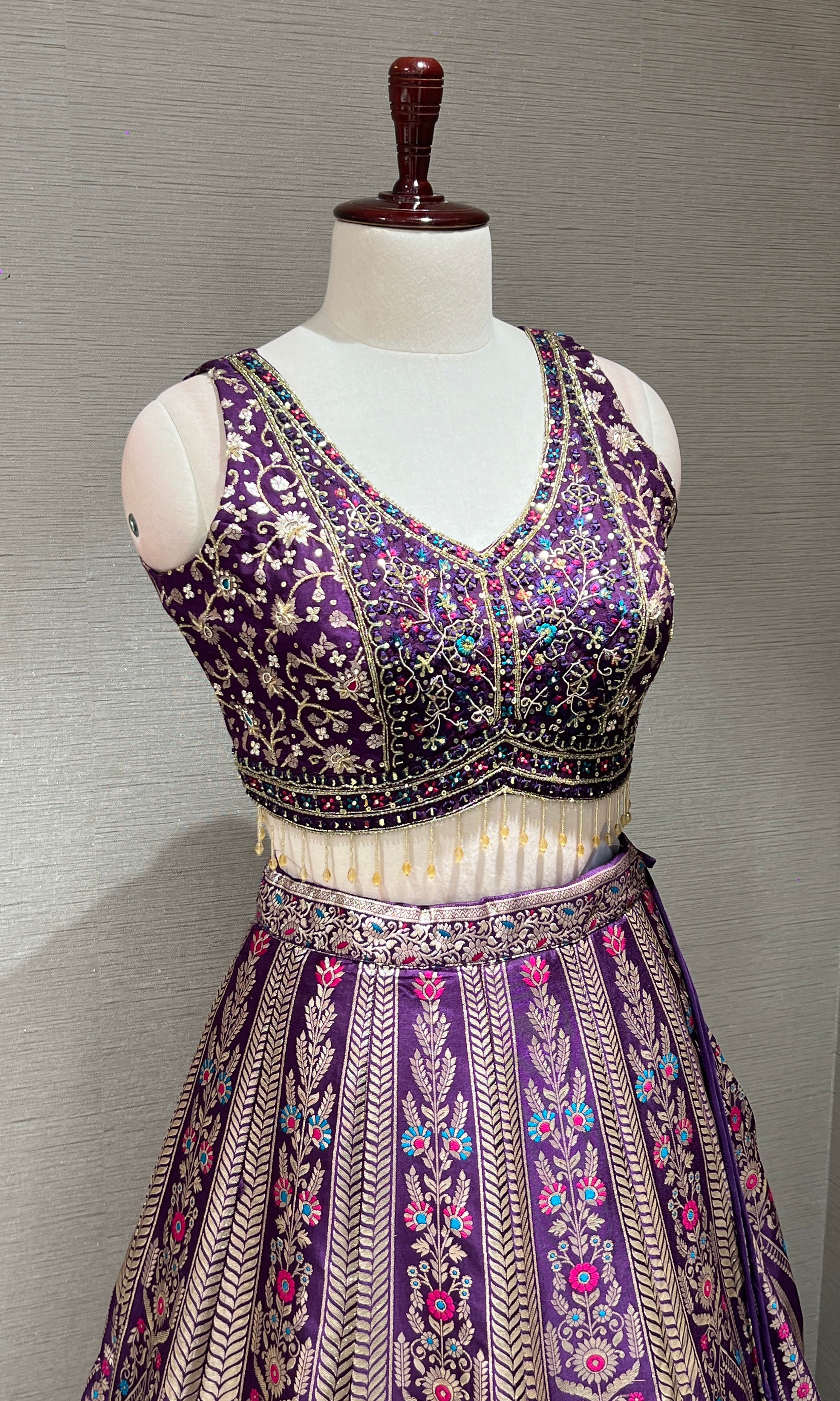 Purple Lehenga with Multicolor intricate embroidery