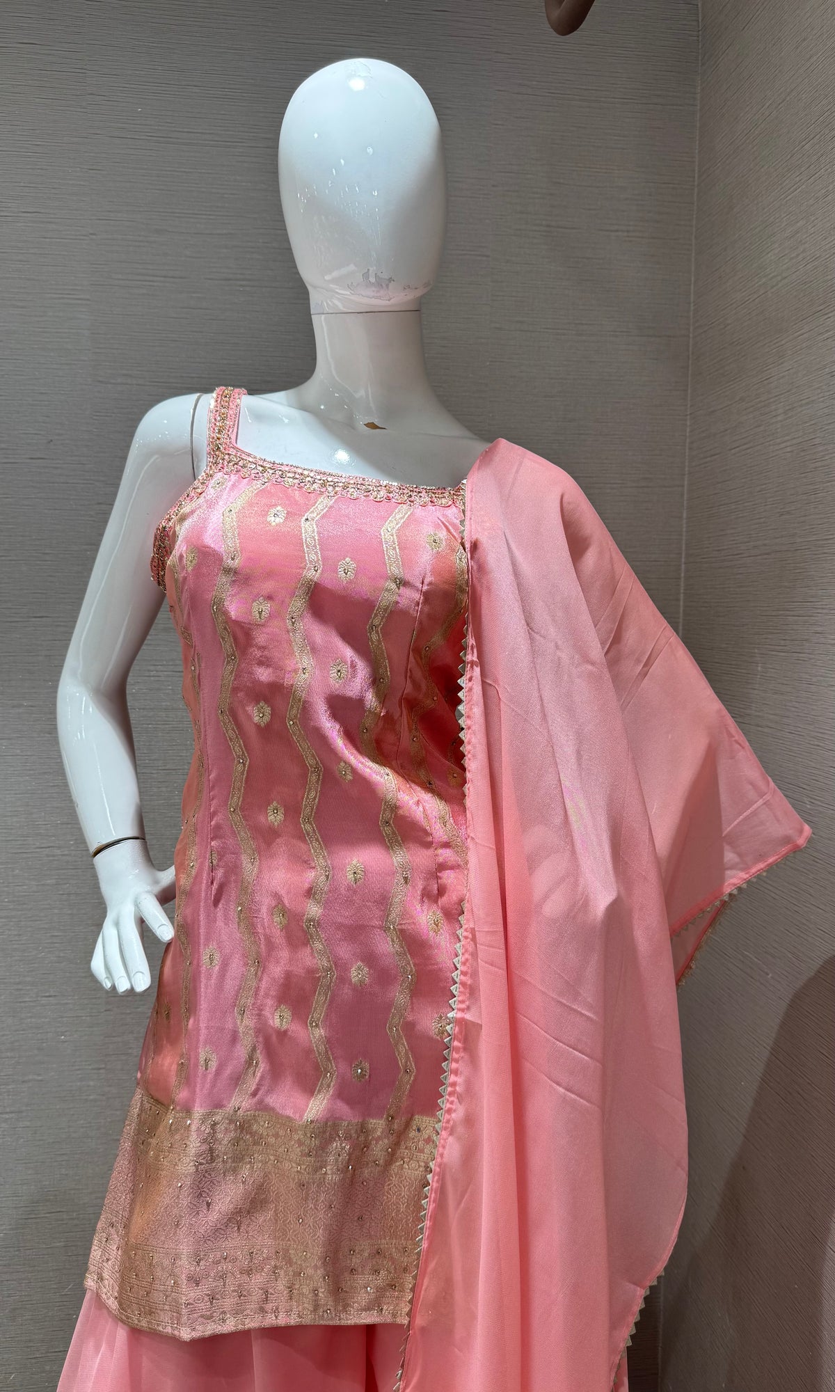 Baby Pink Georgette Flared Sharara set with Dupatta