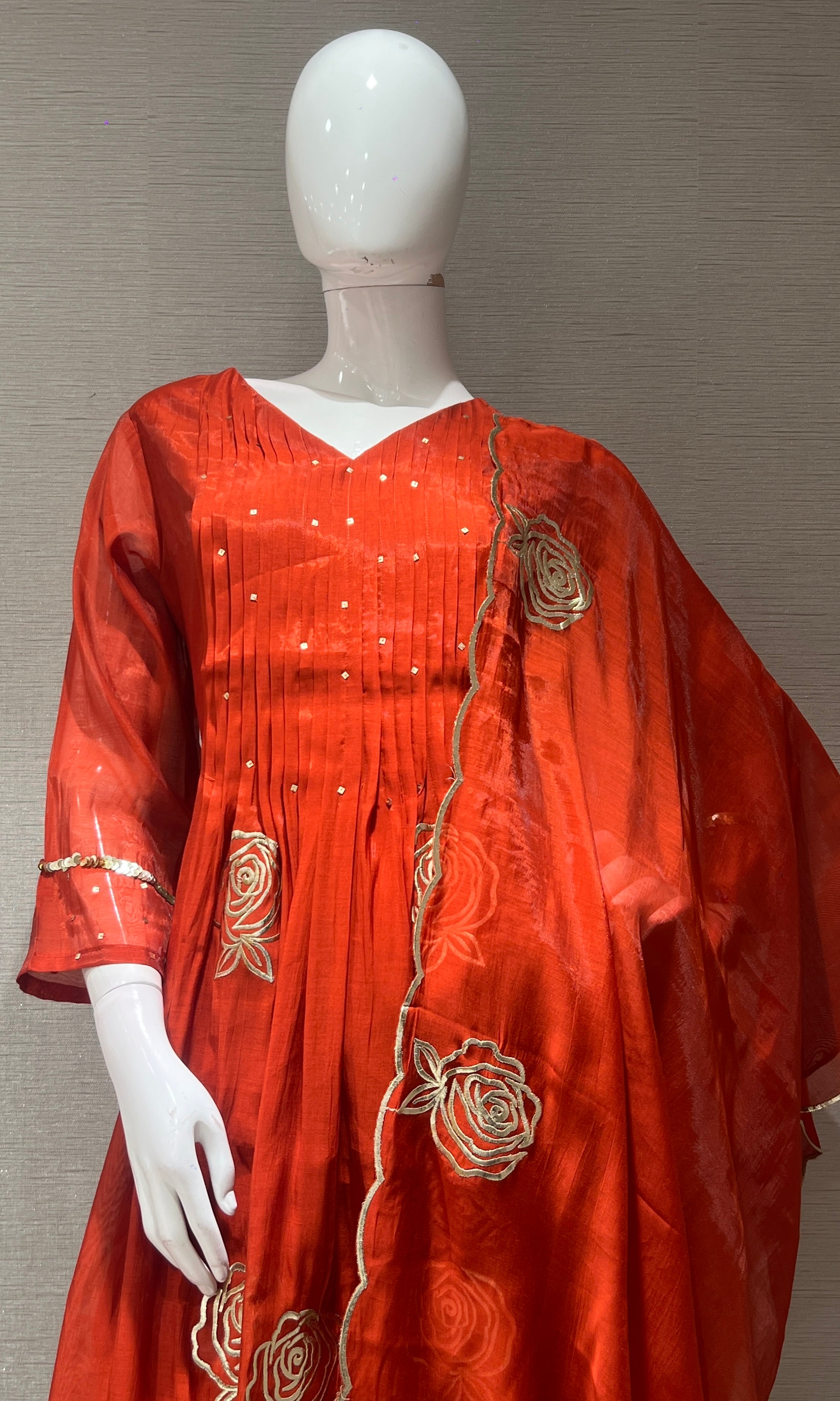 Rust Mul Chanderi Anarkali Kurta Set