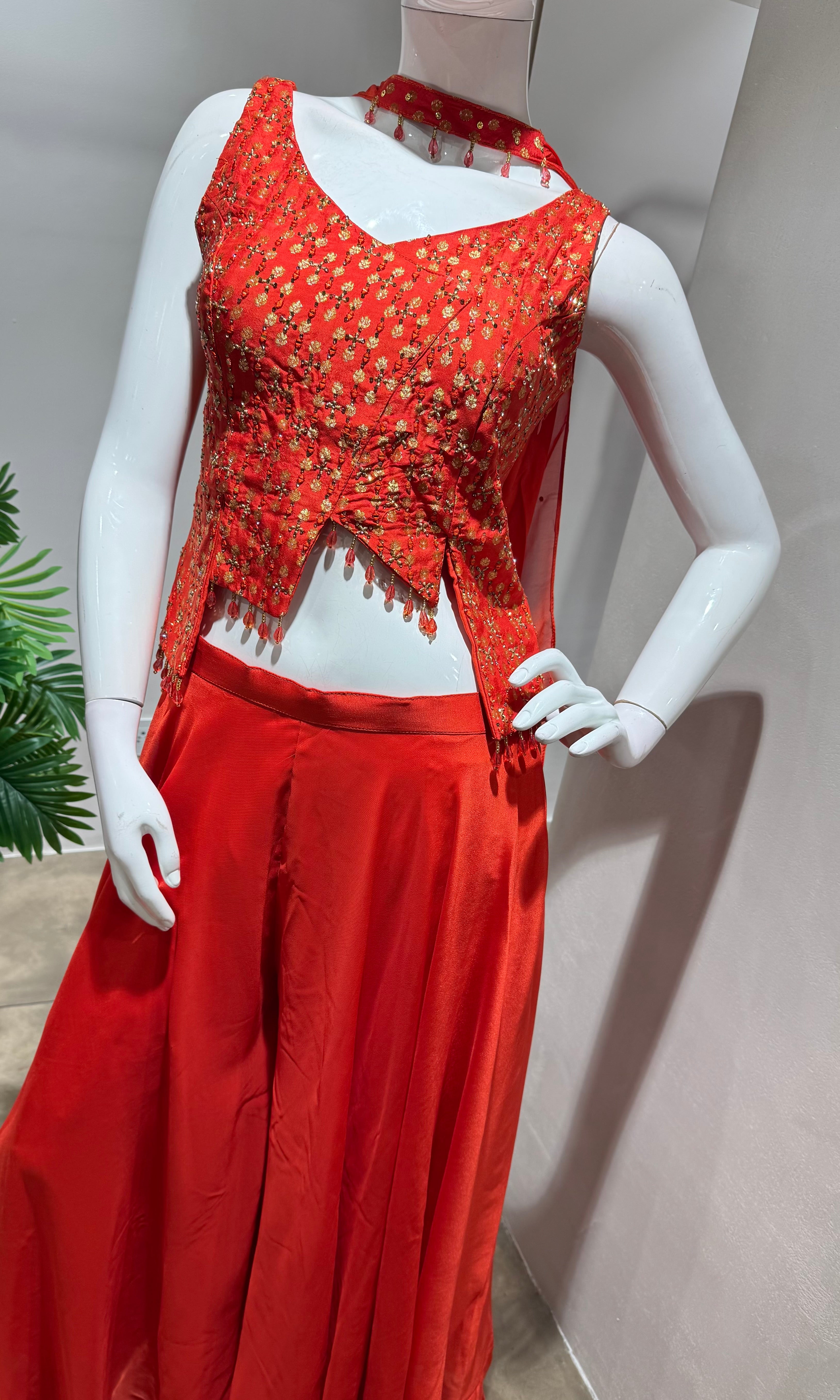 ORANGE GOLDEN ETHNIC TOP PALAZZO SET