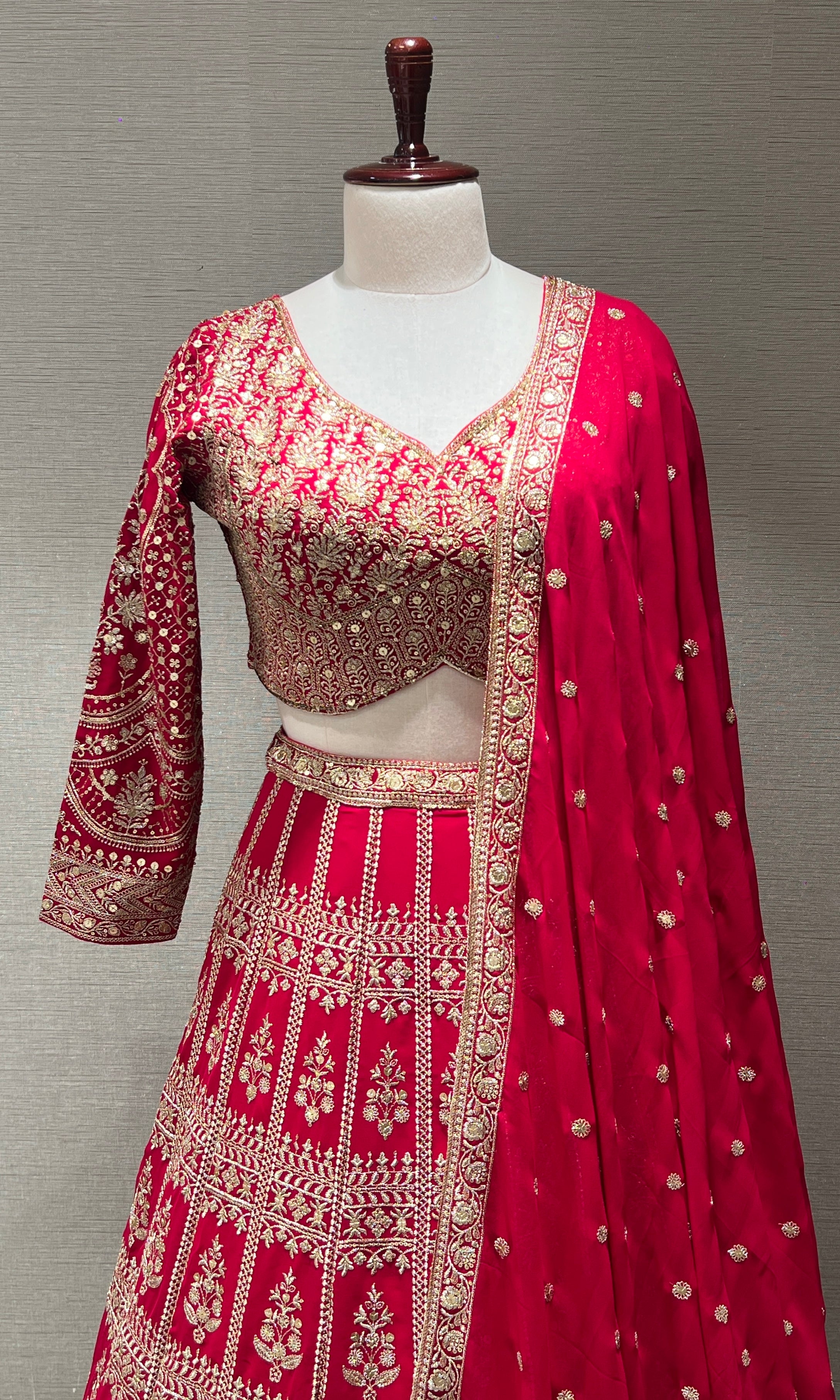 Pink Zari Lehenga with Golden Embroidery