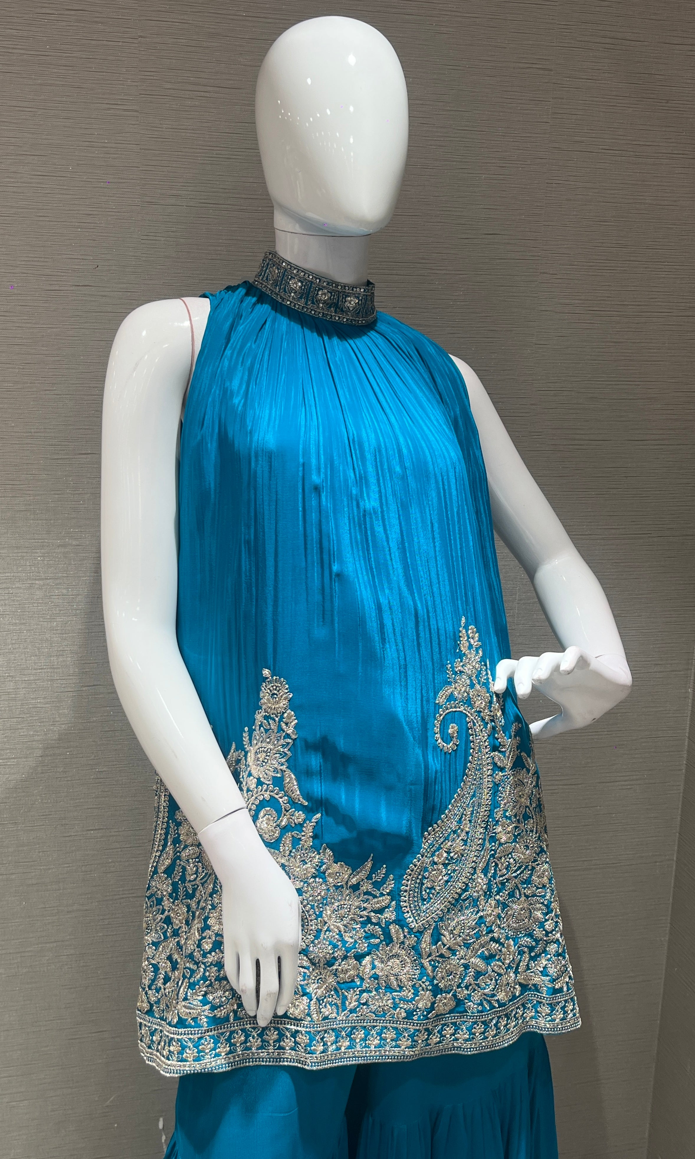 Rama blue SHARARA WITH HALTER NECK TOP