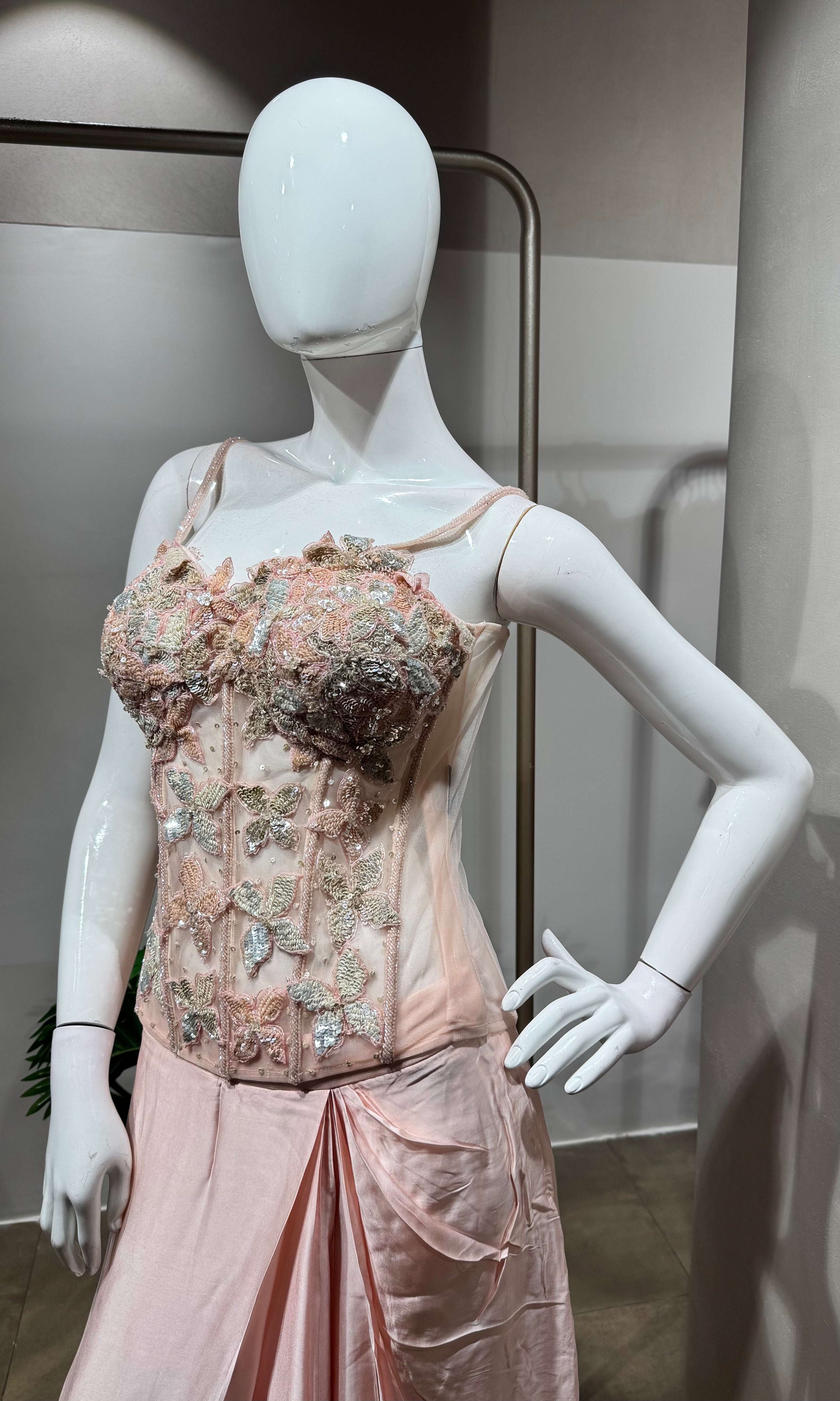 Ivory Rose pink Corset Drape skirt