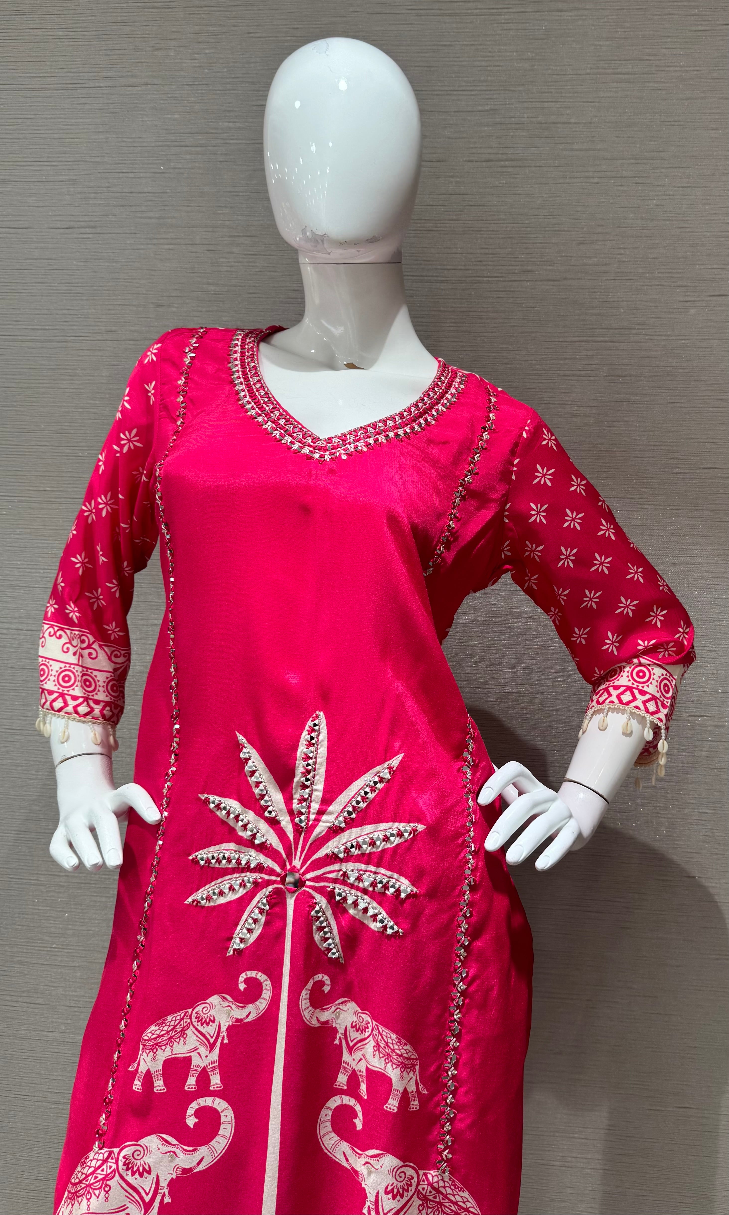Rani Silk Elephant Motif Kurta Set