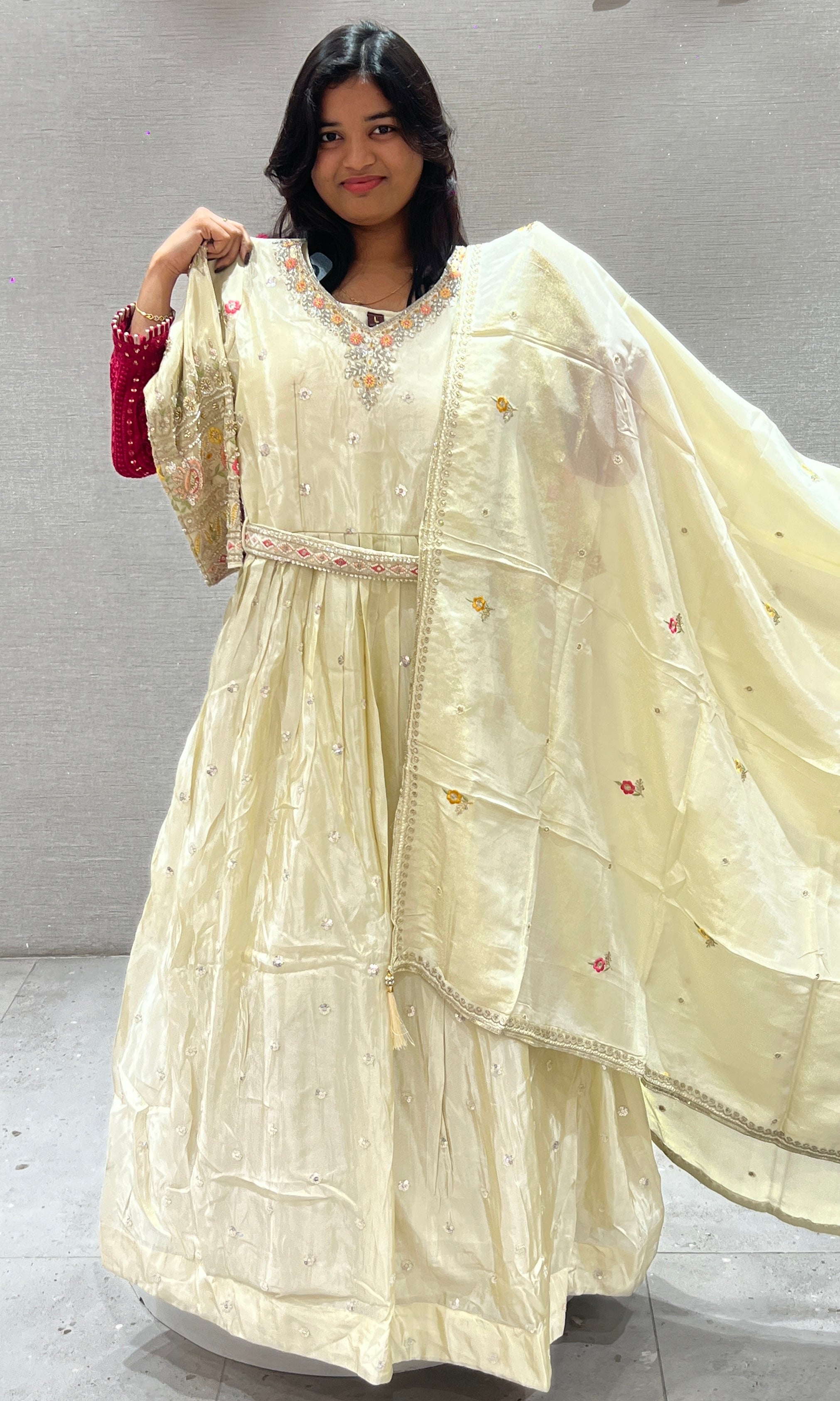 Cream long anarkali