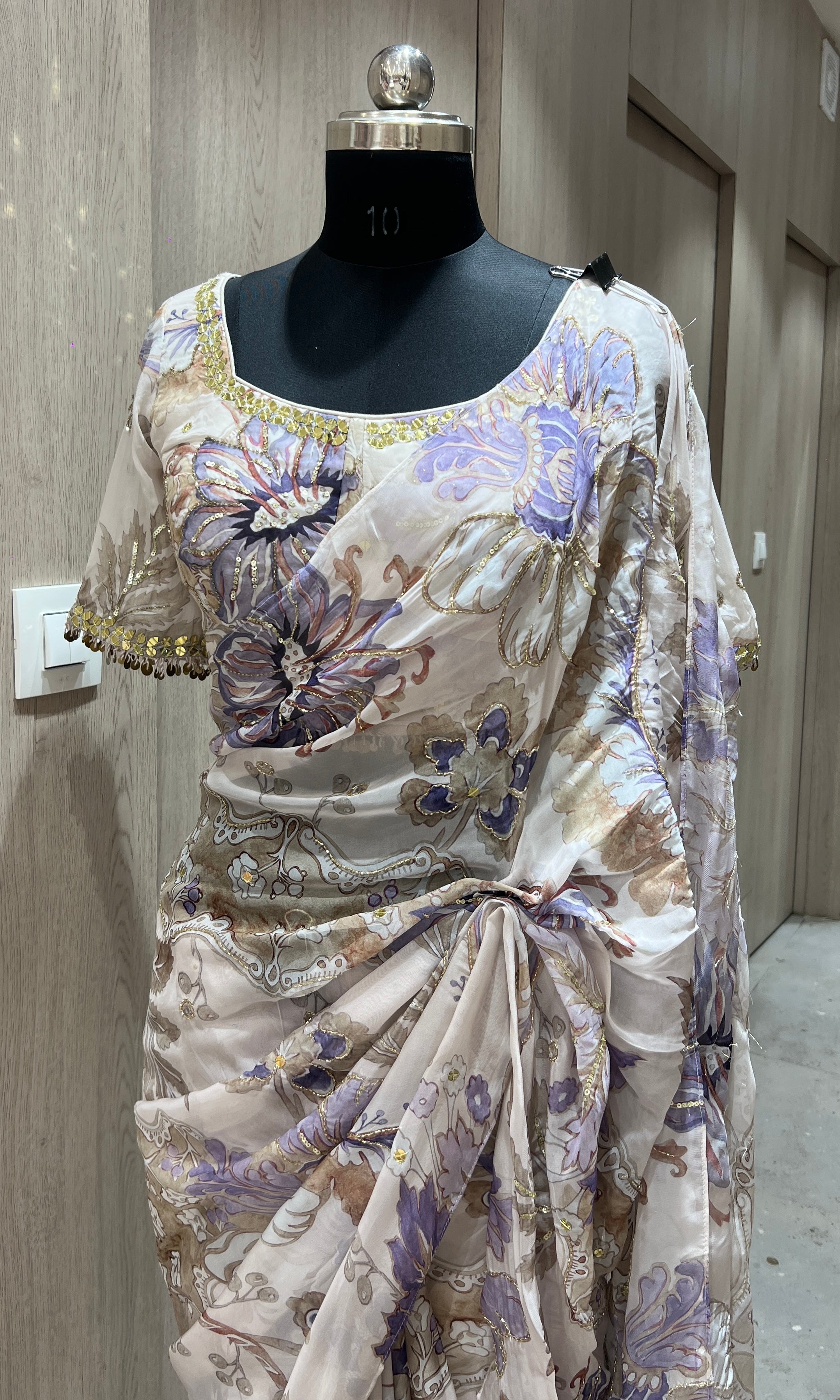 Grey saree with ready blouse
